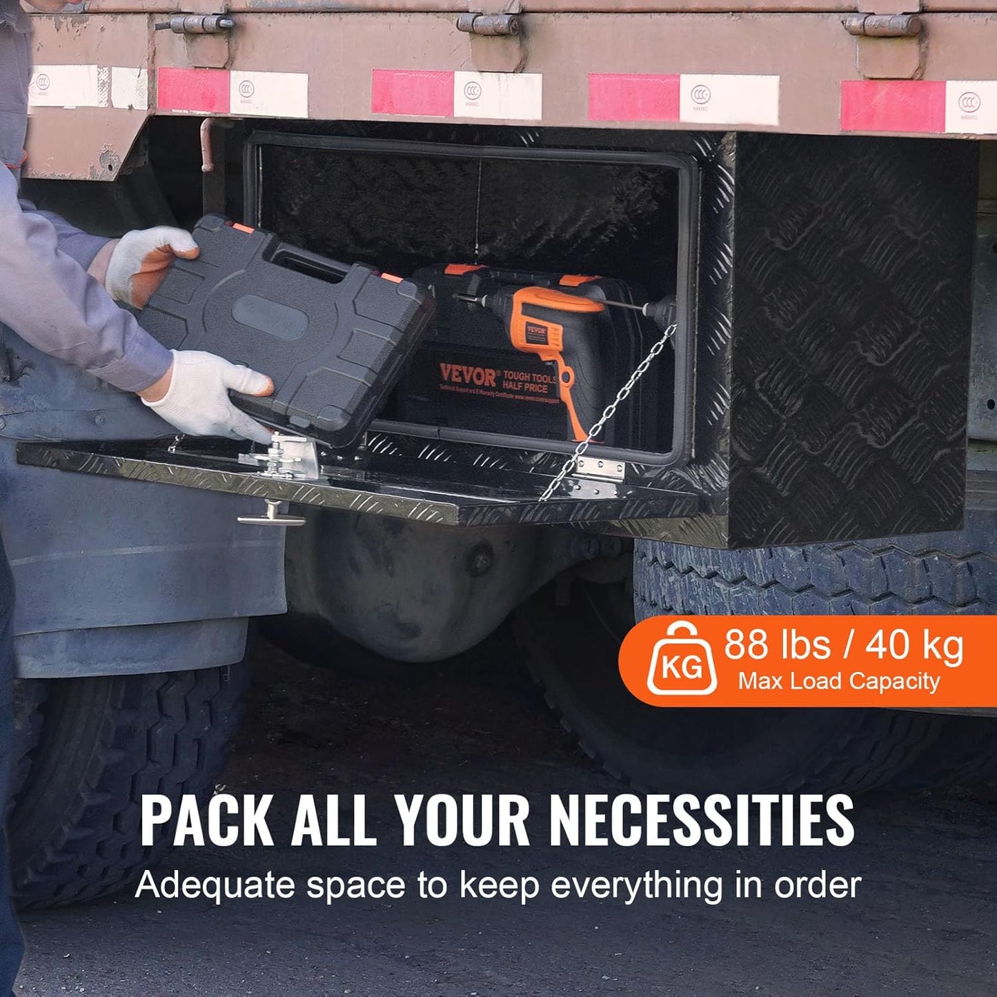 VEVOR Underbody Truck Box, 36" x 14" x 16" Pickup Storage Box, Heavy Duty Aluminum Diamond Plate Tool Box with Lock and Keys, Waterproof Trailer Storage Box with T-Handle Latch for Truck, Van, Trailer
