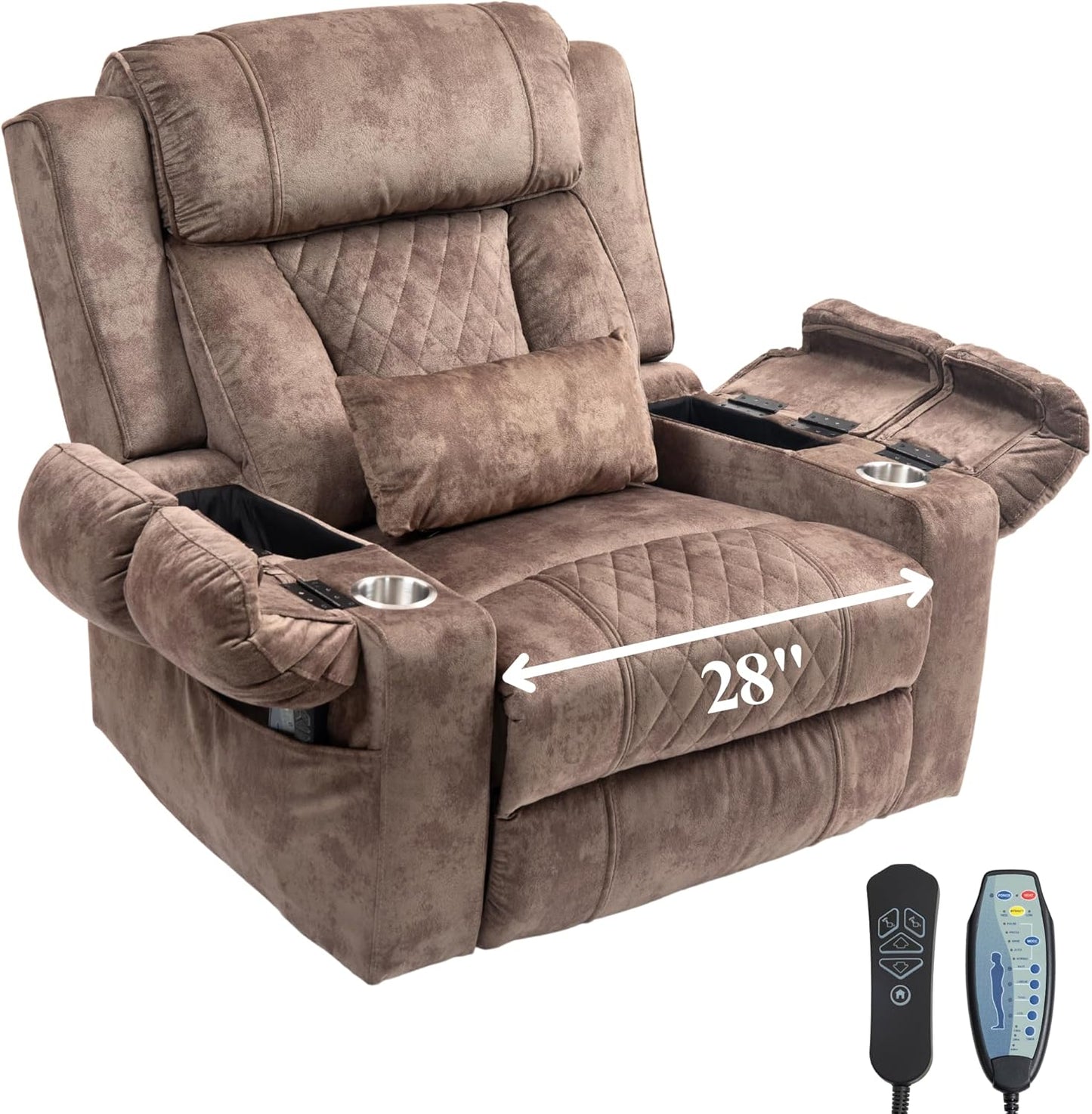 4-Motor Power Lift Chair with Heat & Massage - Power Adjustable Headrest, Backrest, Lumbar & Footrest - 27-inch Wide Seat Lay Flat Recliner, 8-Point Massage (Lumbar Heating)