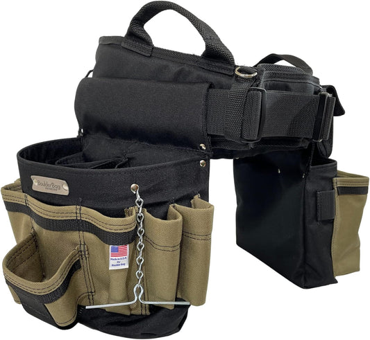BOULDER BAG Ultimate Electrician's MAX Combo with Comfort Back Support Tool Belt, Quick Release Buckle, Heavy Duty Tool Belt, Tan (Medium 28-32 Inch Waist), Made in USA