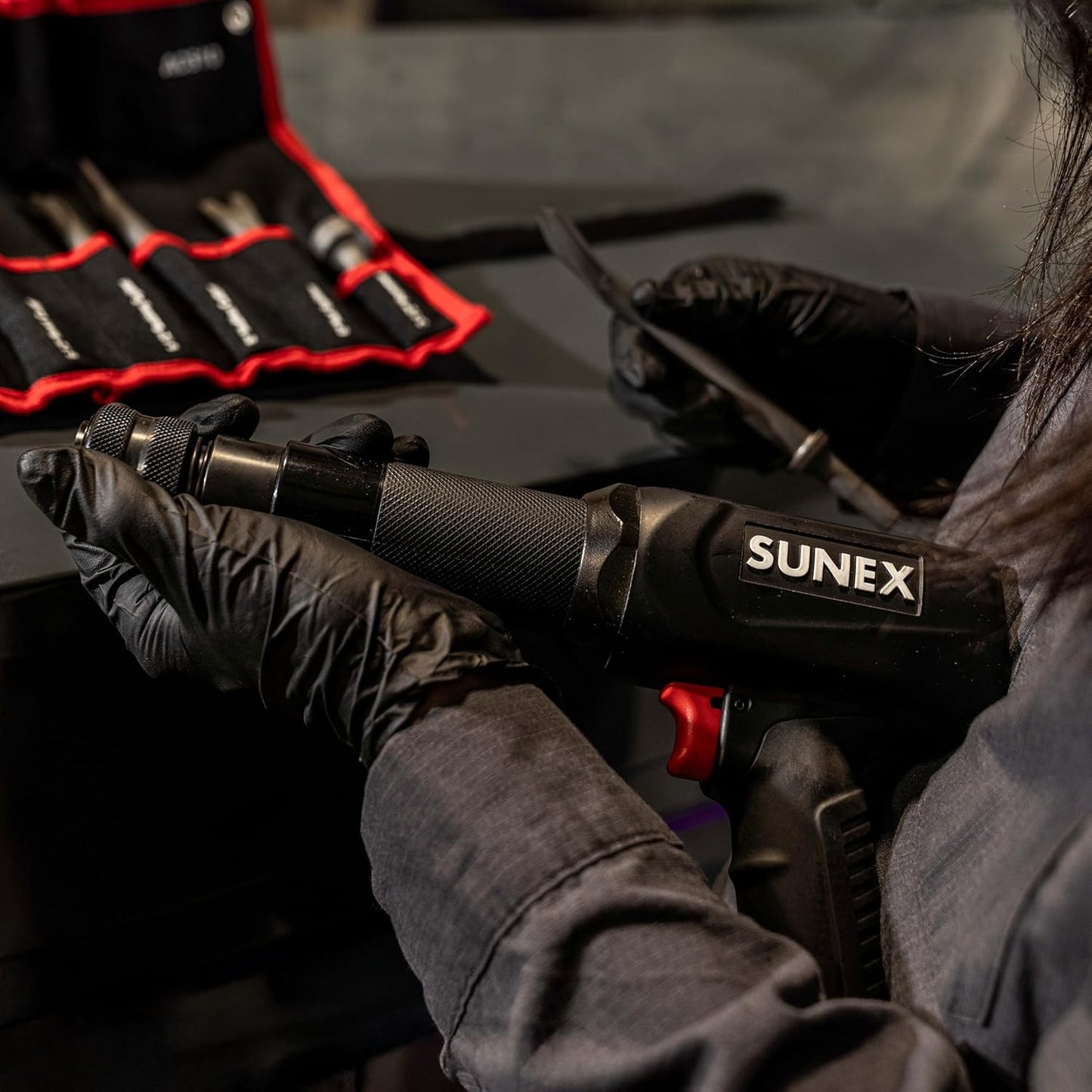 SUNEX Long Barrel Air Hammer, 2,300 blows per minute, 3.75" stroke, .401" universal chuck included