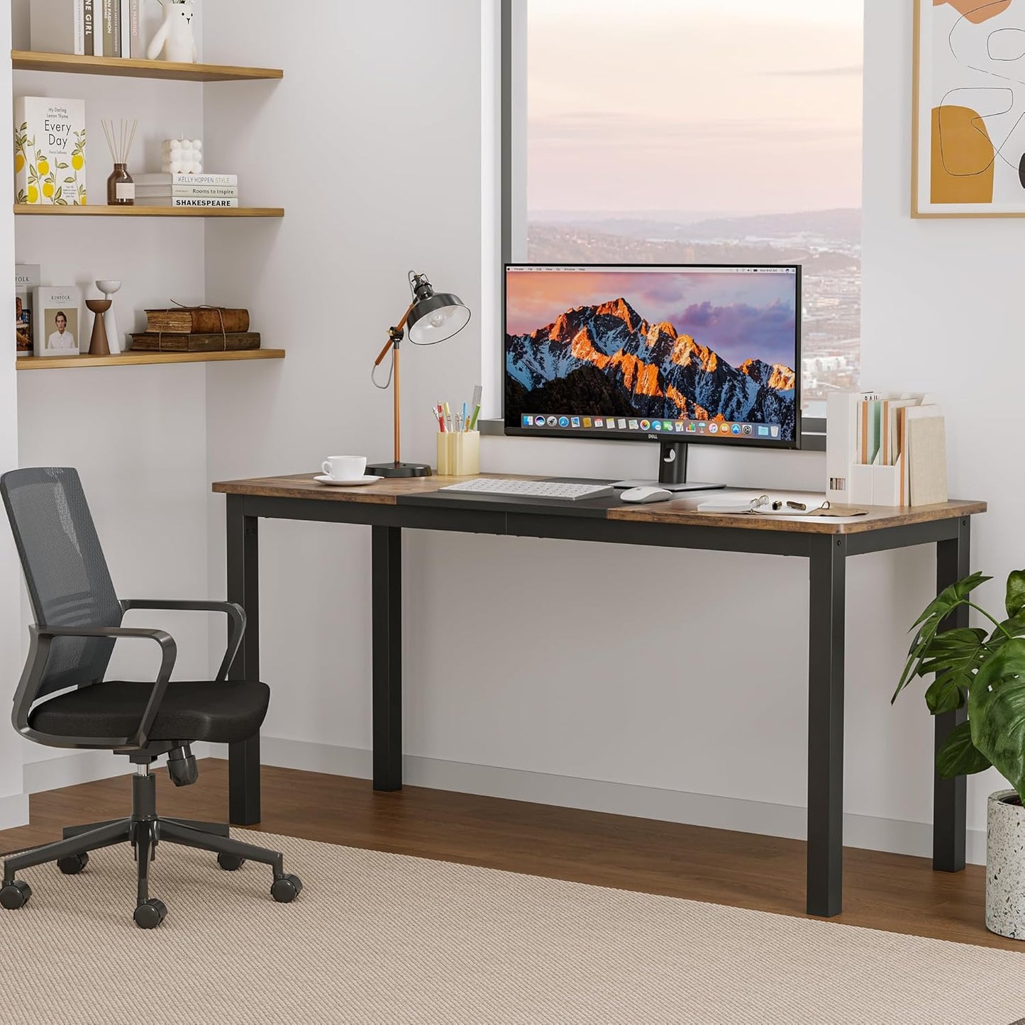 63 Inch Computer Desk, Large Office Desk with Black Metal Frame, Modern Simple Style Gaming Table, Sturdy Write Desk for Home,Work,Study,Black and Gray