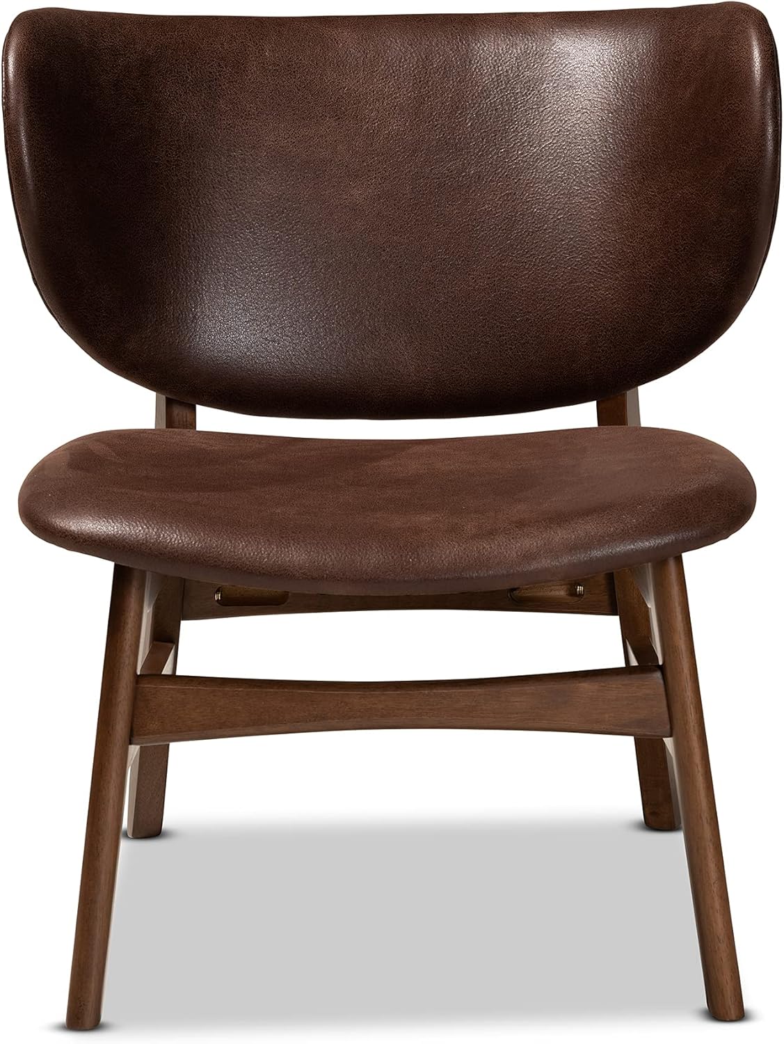 Baxton Studio Marcos Mid-Century Modern Dark Brown Faux Leather Effect and Walnut Brown Finished Wood Living Room Accent Chair