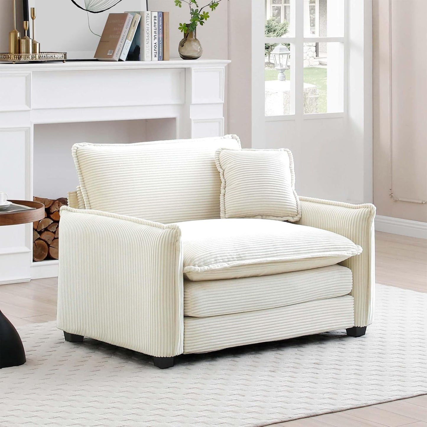 Accent Chair, Living Room Chair, Single Sofa Chair with Large Seat, Corduroy Deep Seat Sofa, Modern Comfy Armchair Reading Chairs Lounge Chair for Bedroom, Waiting Room, Guest Room, Beige