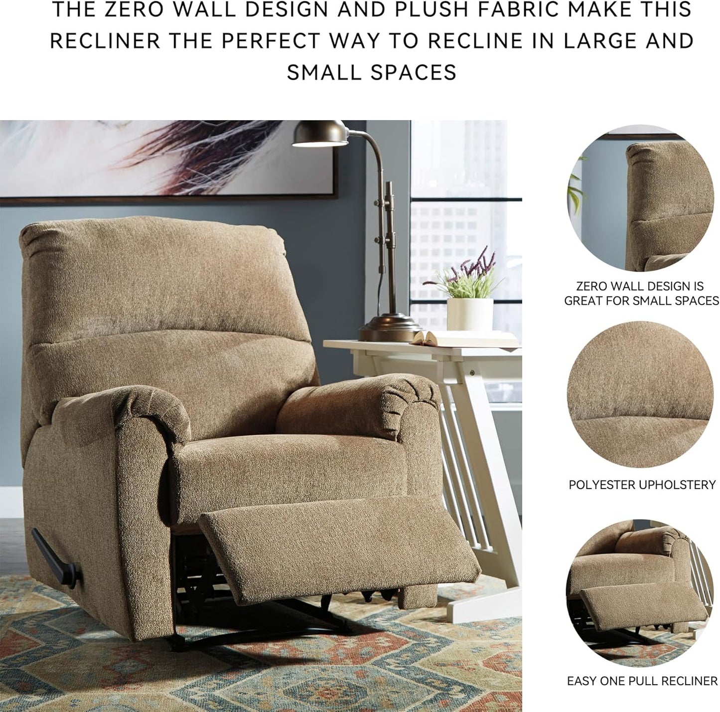 Signature Design by Ashley Nerviano Traditional Zero Wall Recliner, Light Brown
