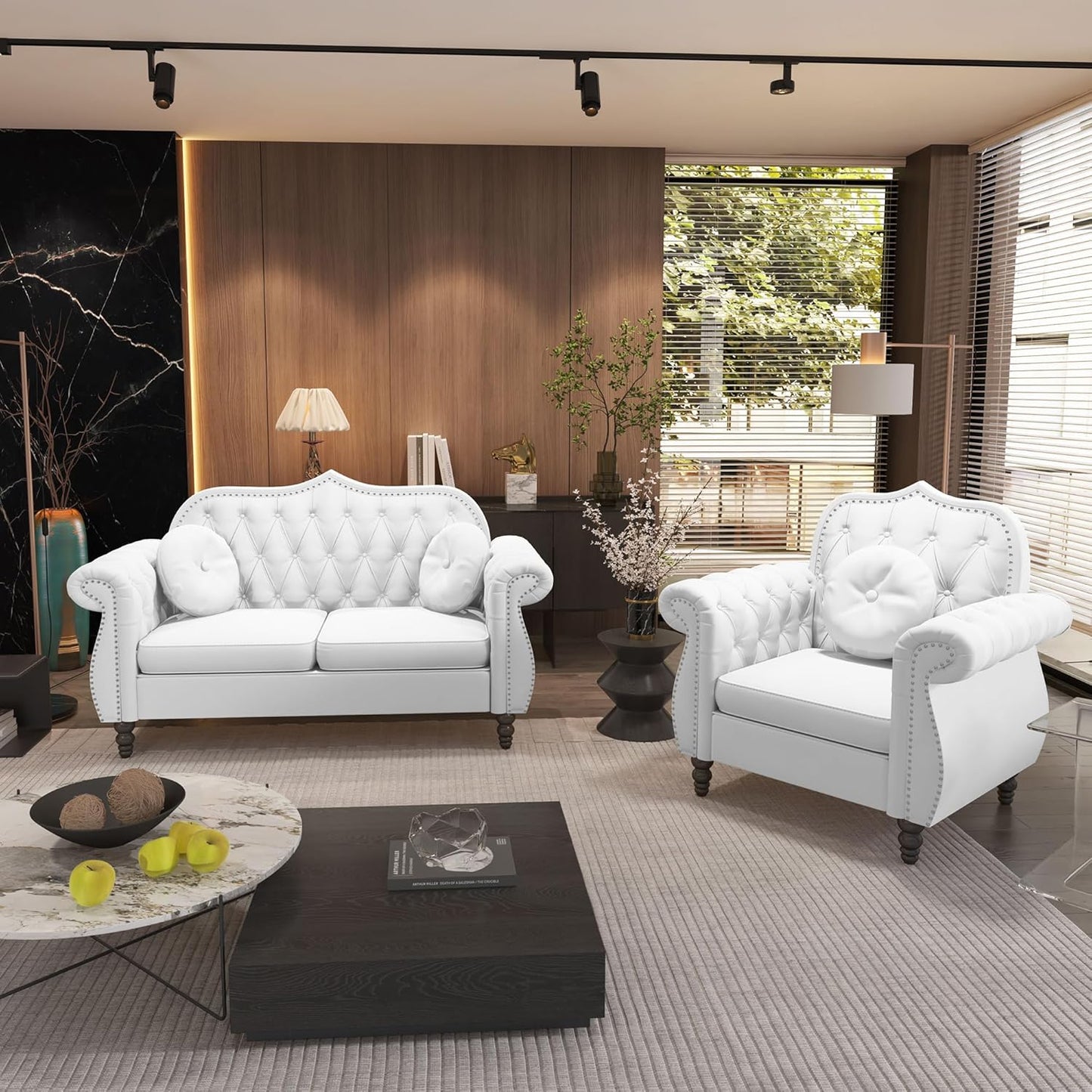AVZEAR Modern Upholstered Accent Chair, Mid-Century Modern Armchair Single Sofa Chair, Tufted Lounge Reading Chair with Pillow for Living Room, Bedroom, Office (White)