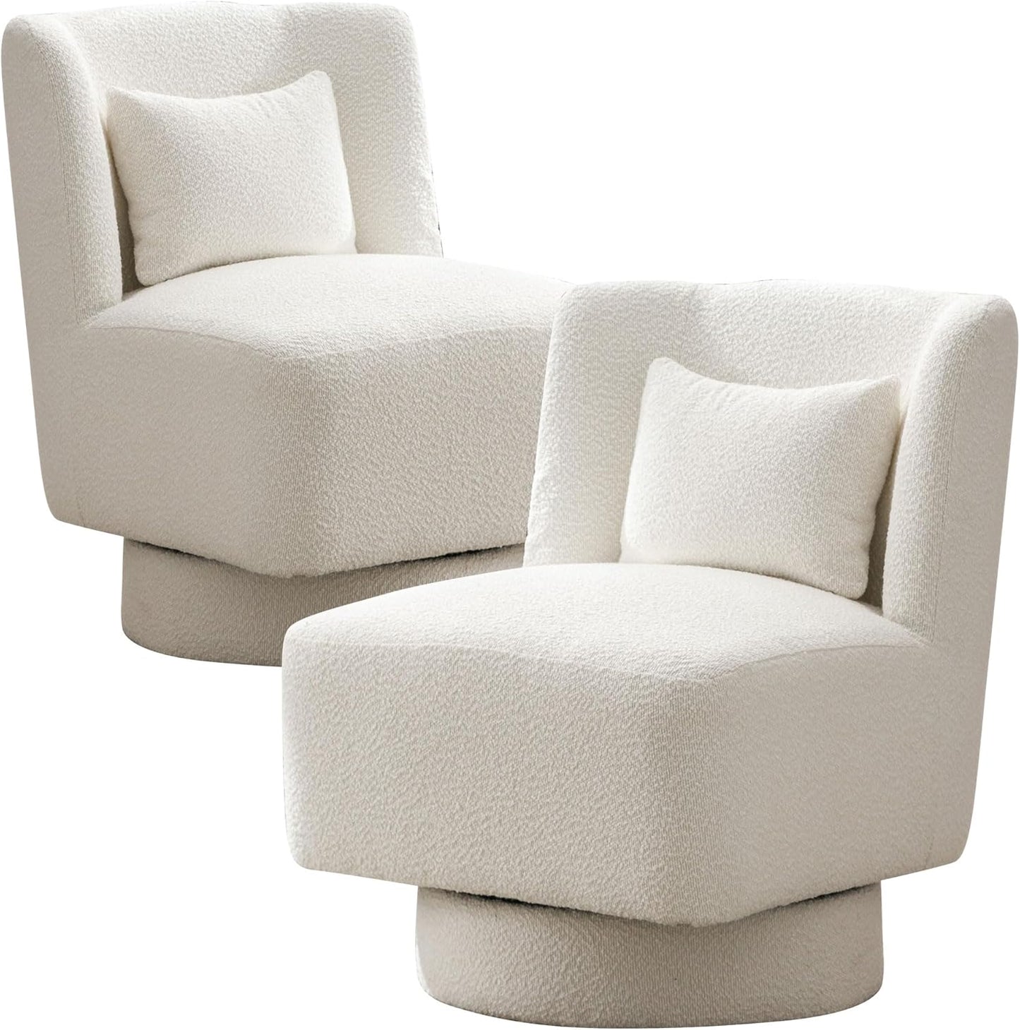 Aoiy & Wifon 23.6" W Comfy Swivel Accent Chair, Modern Living Room Accent Chair, 360 Degree Swivel Barrel Chairs for Living Room, Boucle, Black, 2PACK