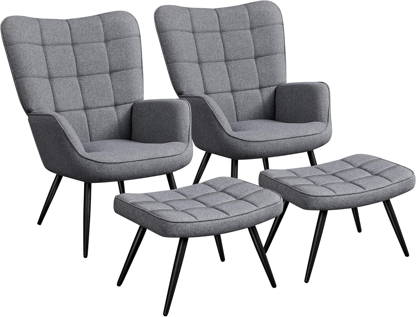 Topeakmart Accent Chair with Ottoman Set, Upholstered Living Room Chair Fabric Arm Chair with Foot Rest Sofa Chair and Ottoman Set for Living Room Bedroom Office, Grey, 2pcs