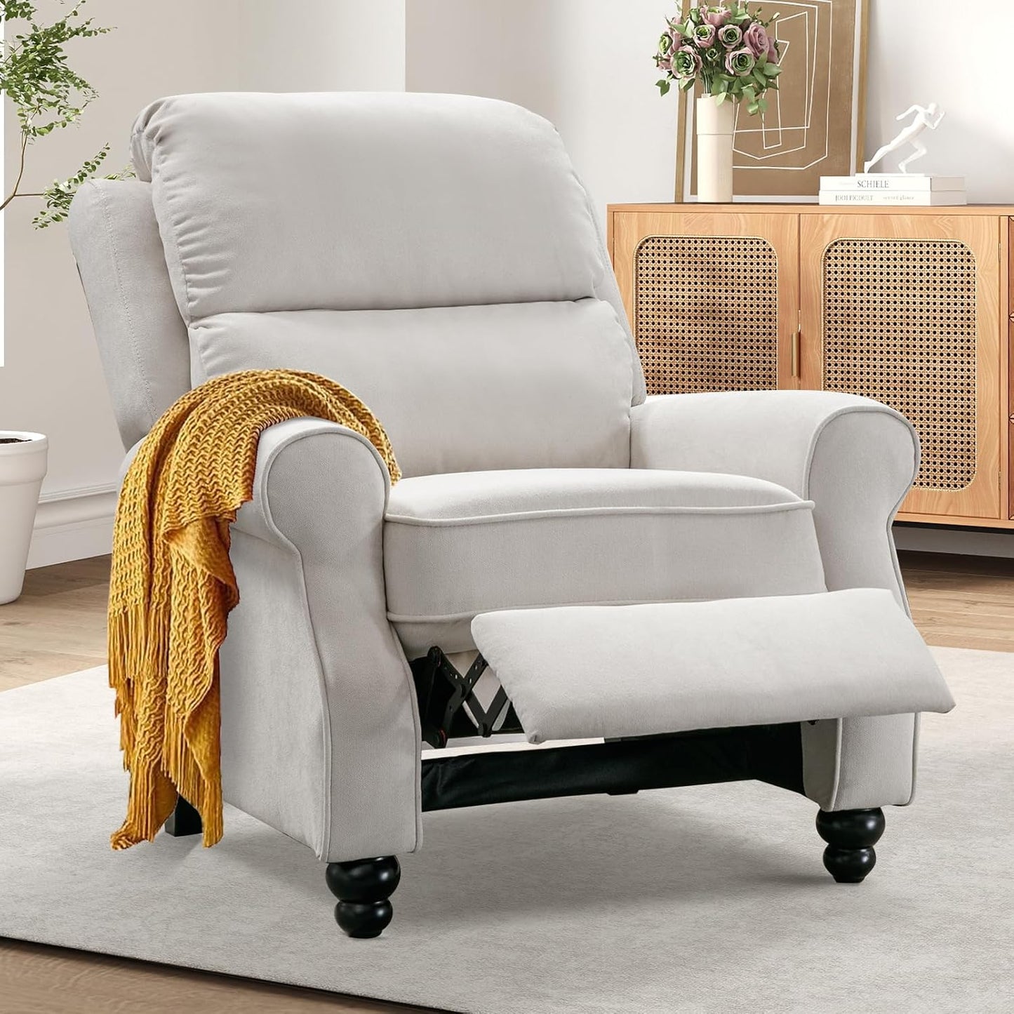 Bonzy Home Pushback Recliner Chair Set of 2, Push Back Reclining Chair with Padded Seat, Comfy Fabric Recliner for Living Room Bedroom Home Theater, Navy Blue