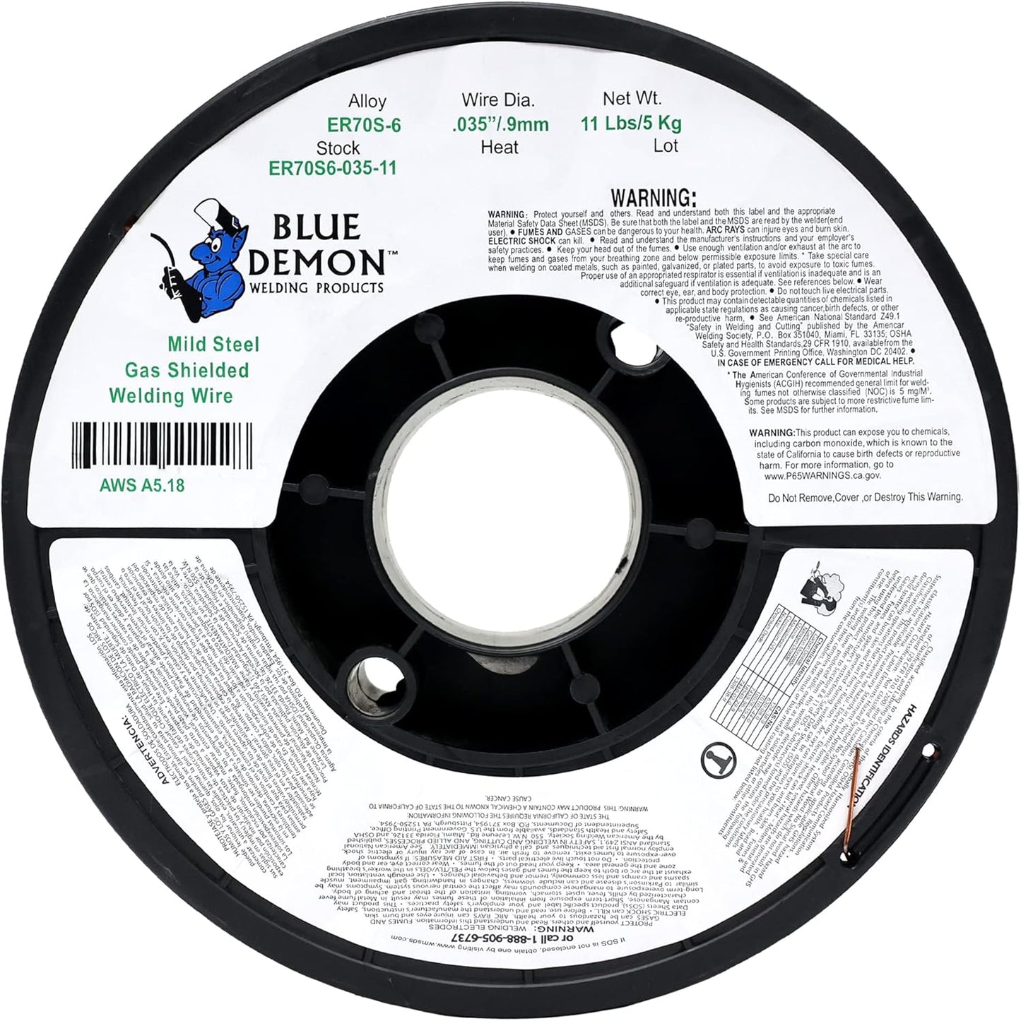 Blue Demon ER70S6 X .035 X 11 LB MIG/GMAW Carbon Steel Welding Wire, All Position, Low Spatter, Formulated to Provide Porosity-Free, X-Ray Quality Welds