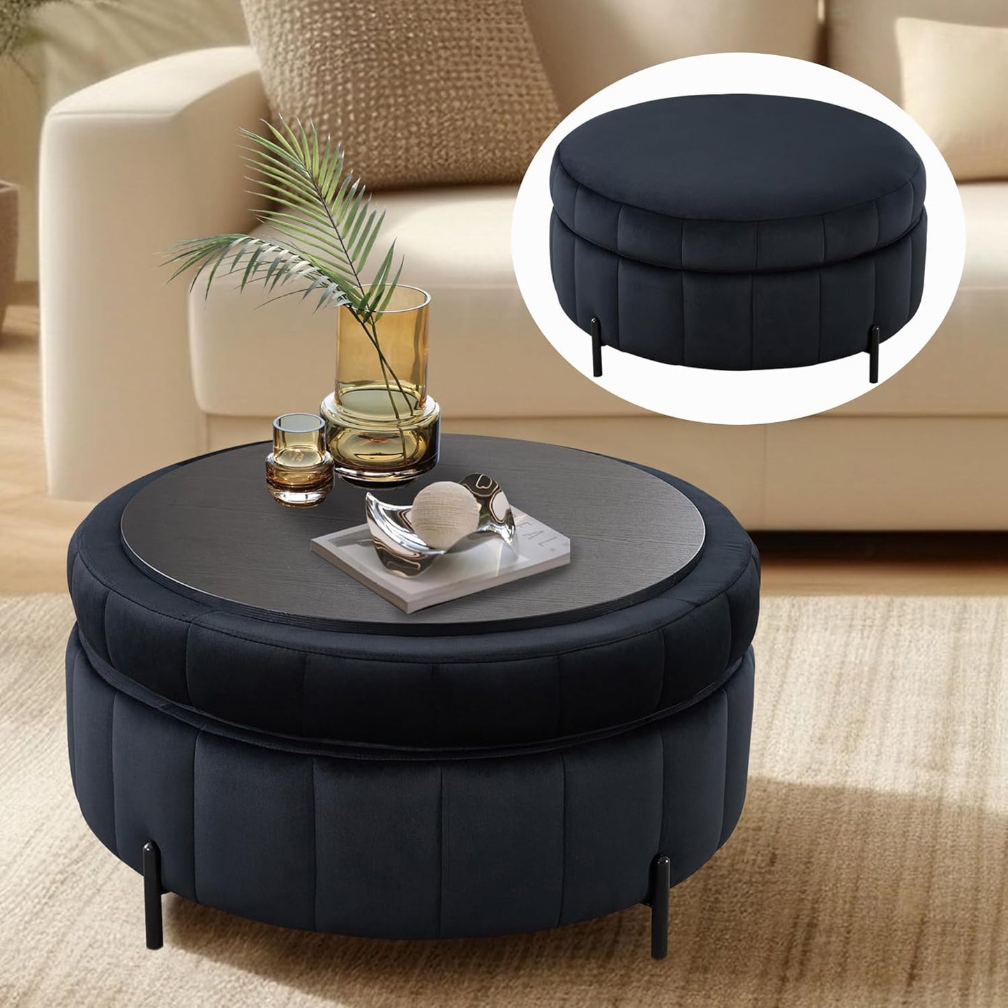 40.35" Oversized Swivel Accent Chairs Navy, with 3 Pillows Velvet Swivel Chairs for Living Room,Modern Barrel Chair