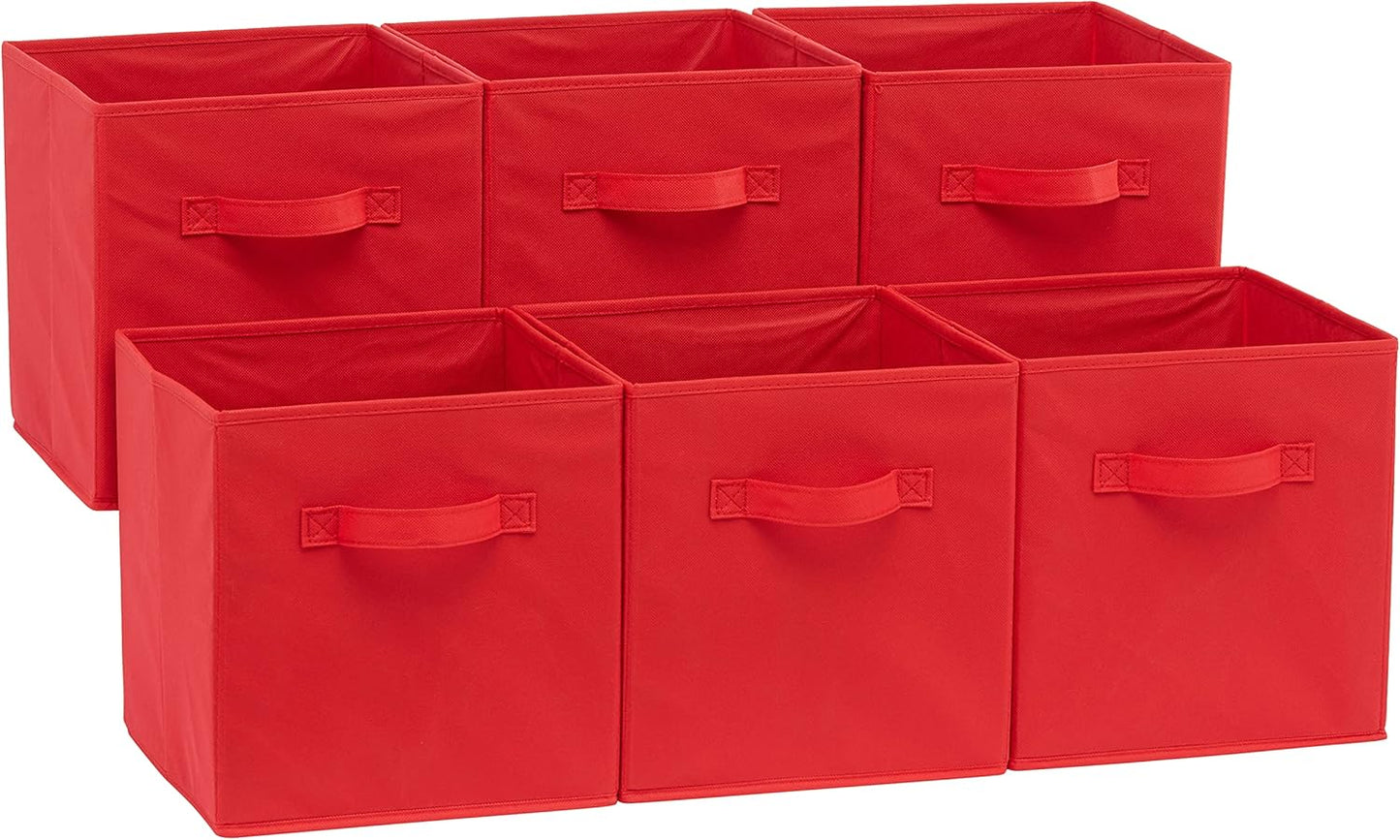 Amazon Basics Collapsible Fabric Storage Cubes Organizer with Handles, Sturdy, Beige, 10.5-x-10.5-x-11-inch, Pack of 6