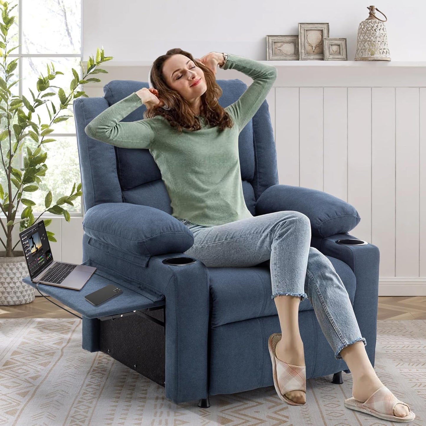 WENTMENT Recliner Chair for Living Room Massage Reading Sofa Adjustable Modern Reclining Chair for Living Room,Blue