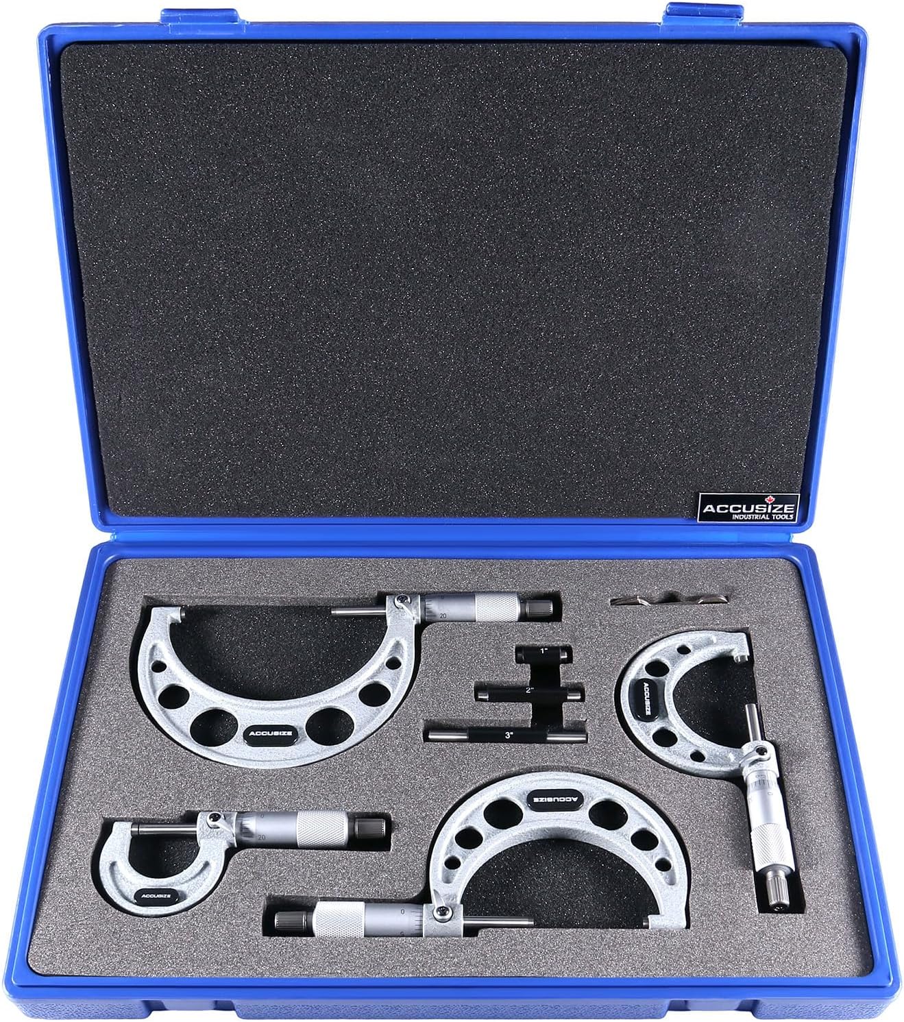 Accusize Industrial Tools 0-3 inch x .0001'' Ultra-Precision M-Type Outside Micrometers Carbide Tipped 3 Pc Set, EG00-0903