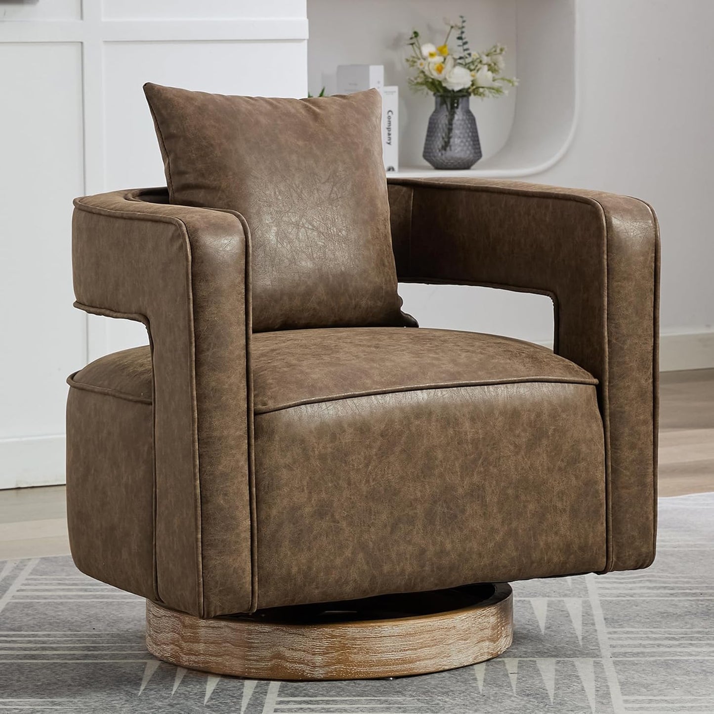 Swivel Accent Chair Set of 2, Modern Swivel Barrel Chair for Living Room, 360 Degree Comfy Square Accent Chair with Open Back, Upholstered Armchair for Bedroom,Reading, Linen Blend, Pale Green