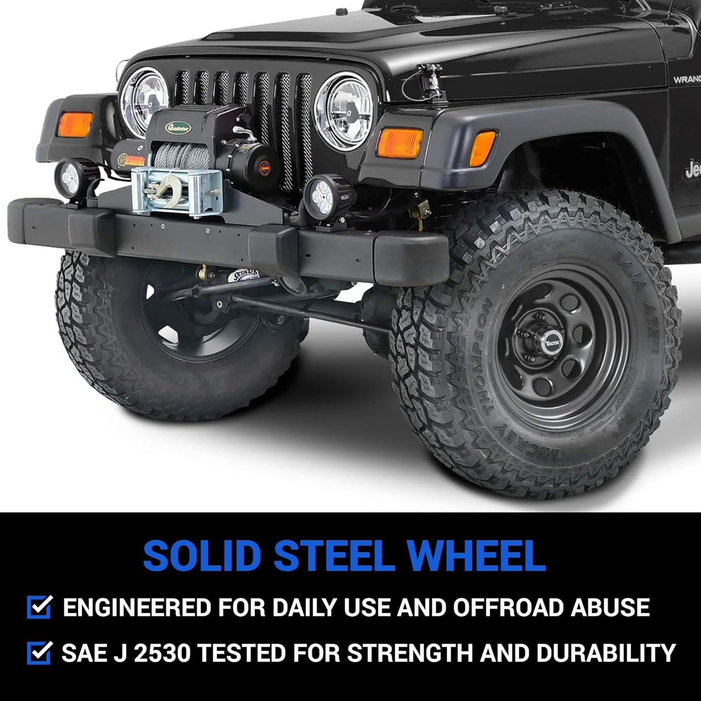 TACTIK Circle 8 Classic 15 Inch Solid Steel Wheel, Black - 15x10, 5x4.5 Bolt Pattern (-38.1mm Offset), 4" Backspace - Fits Jeep 1984-2006 Wrangler, Wagoneer, Comanche, Grand Cherokee TJ YJ MJ ZJ XJ LJ