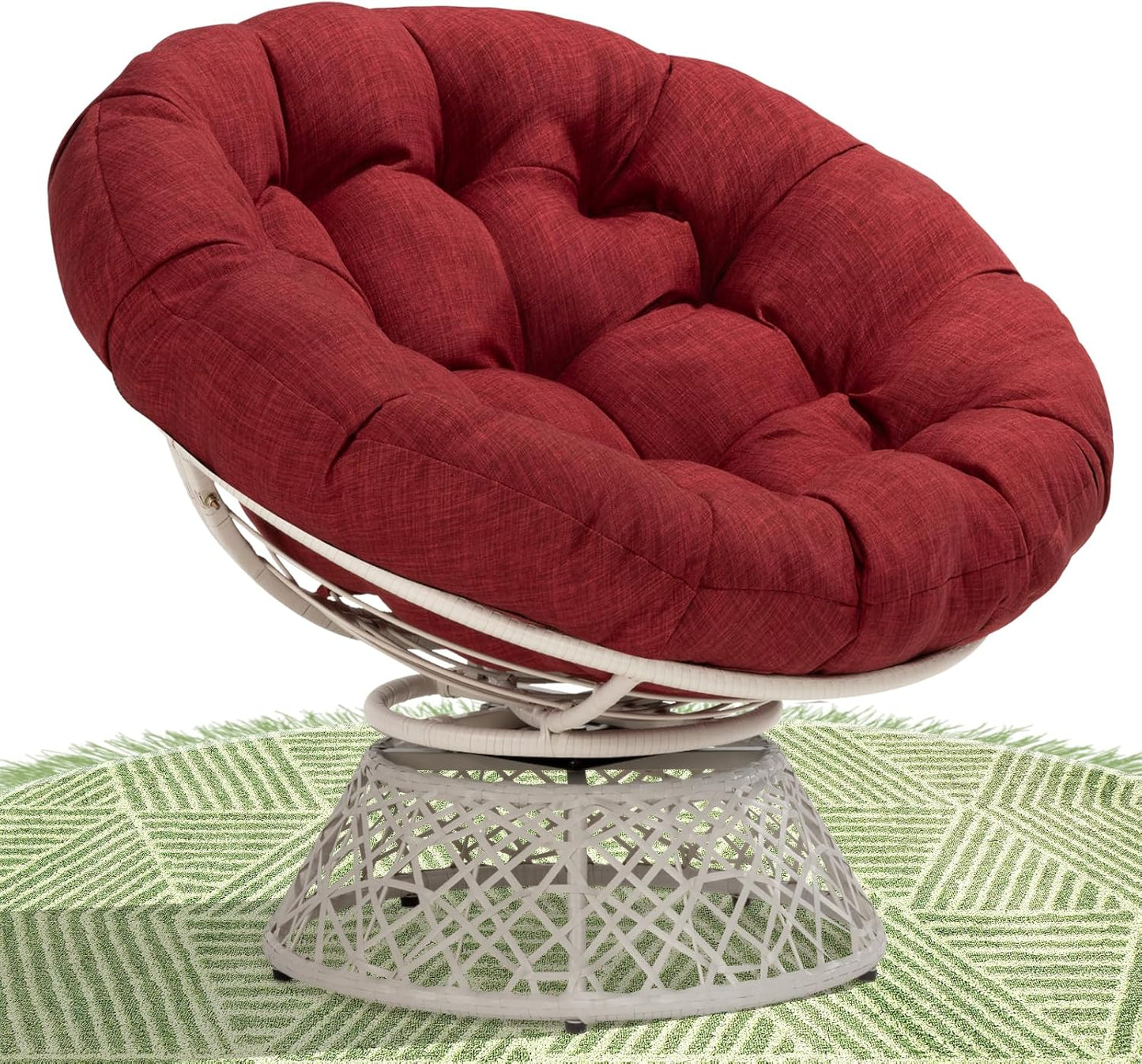 Bme 40" Ergonomic Wicker Papasan Chair with Soft Thick Density Fabric Cushion, High Capacity Steel Frame, 360 Degree Swivel for Living, Bedroom, Reading Room, Lounge, Silver Cloud - Black Base