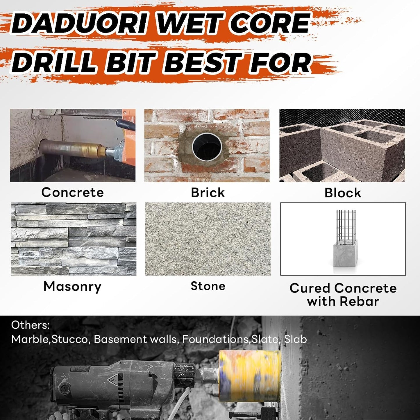 8 Inch Wet Core Drill Bit, 8" Core Bits for Concrete, 1-1/4"-7 Thread, 14" Drilling Depth Diamond Core Drill for Concrete with Rebar, Masonry, Brick Block,Cement, Stucco, Stone (203mm)