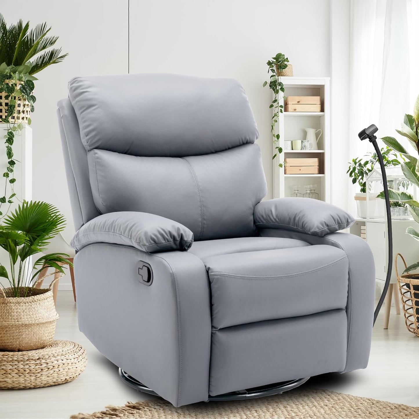 Swivel Rocker Recliner Chair, Rocking Chairs with Microfiber Leather, Small Manual Recliner Chair for Living Room, Nursery, Bedroom, RV, Beige