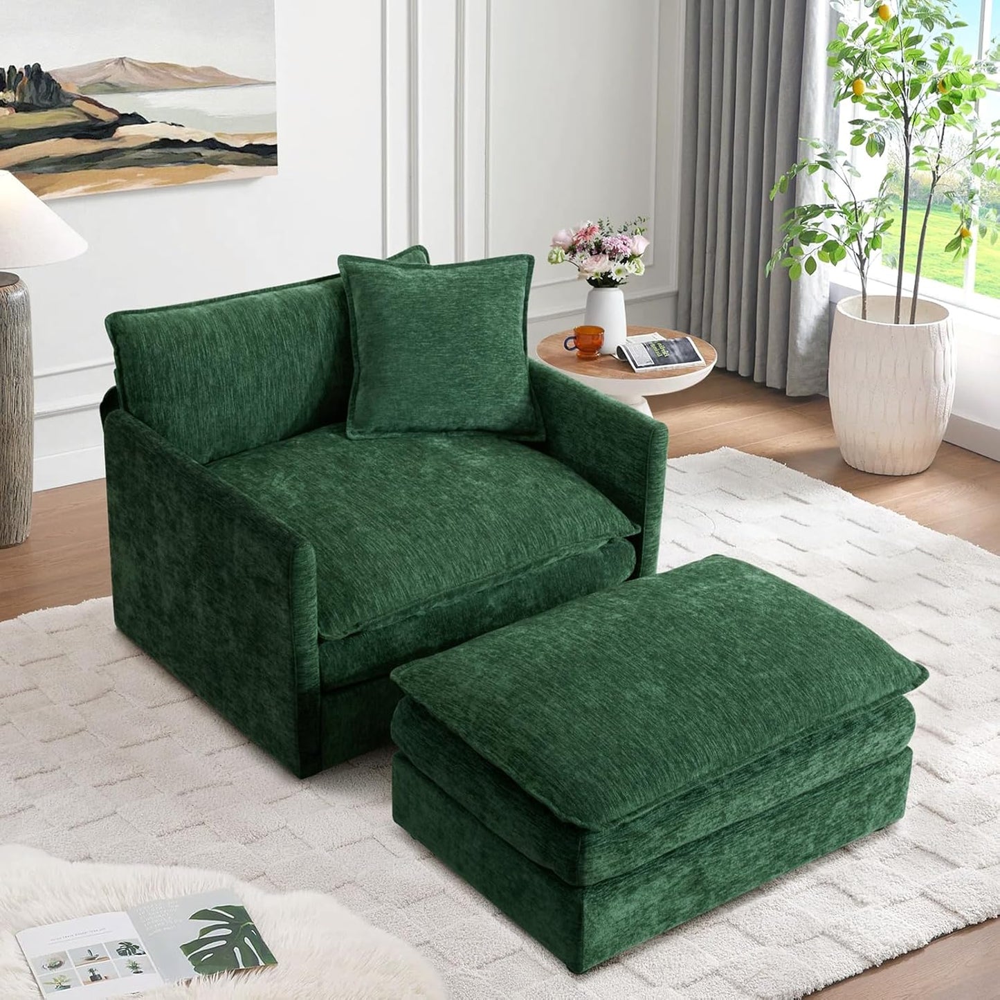 SLEERWAY Oversized Comfy Cloud Couch Accent Lounge Chair Set, Modern Living Room & Bedroom, Green
