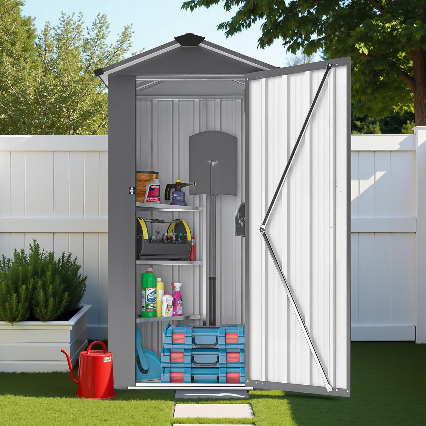5X3 FT Outdoor Metal Storage Shed, Tool Shed with Peaked Roof and Lockable Door, Compact Garden Shed for Backyard Garden Patio Lawn, Gray