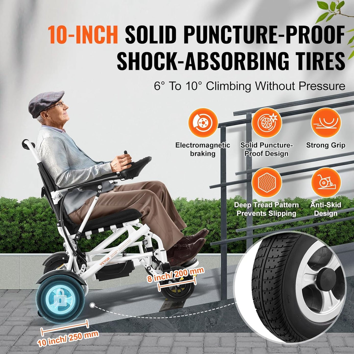 VEVOR Electric Wheelchair for Adults Seniors, 300 lbs Weight Capacity, 20 in Width Lightweight Foldable Motorized Power Wheelchairs, Long Range All Terrain Aluminum Alloy Chair
