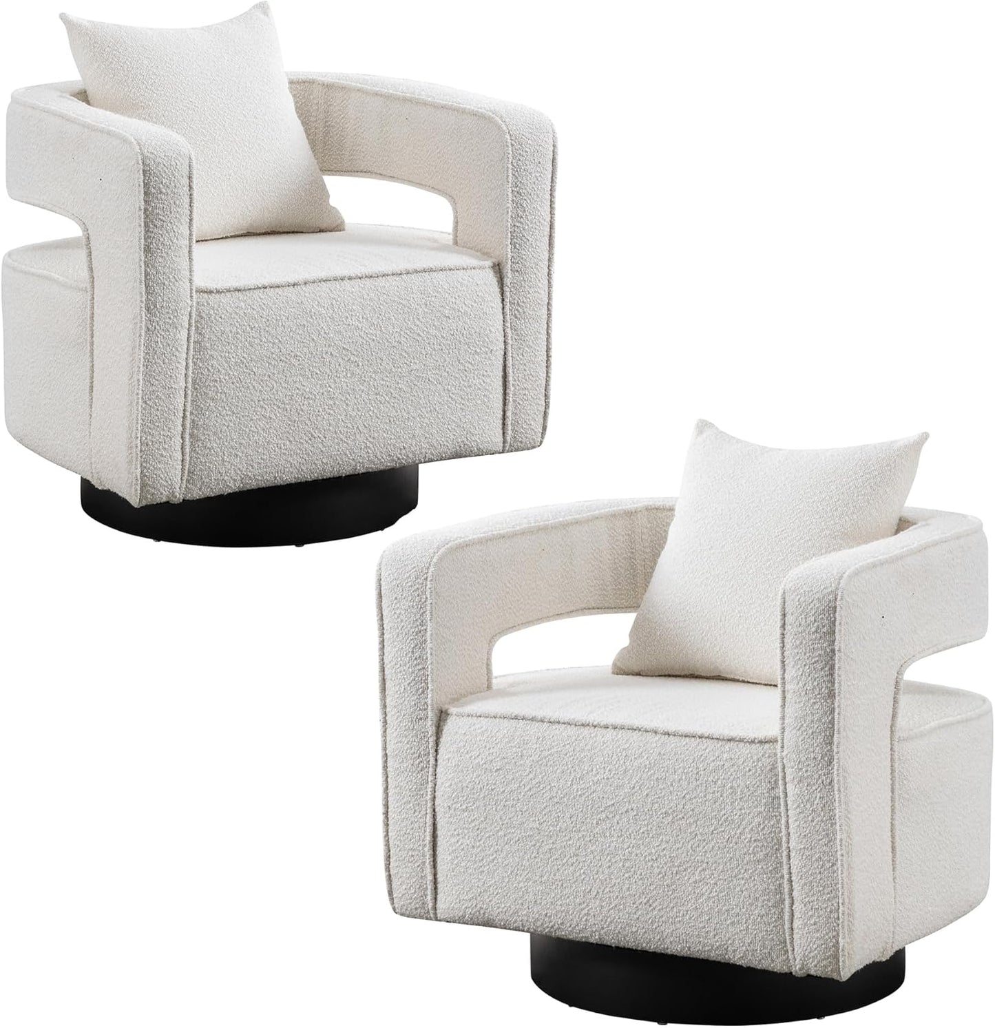Swivel Accent Chair Set of 2, Modern Swivel Barrel Chair for Living Room, 360 Degree Comfy Square Accent Chair with Open Back, Upholstered Armchair for Bedroom,Reading, Linen Blend, Pale Green