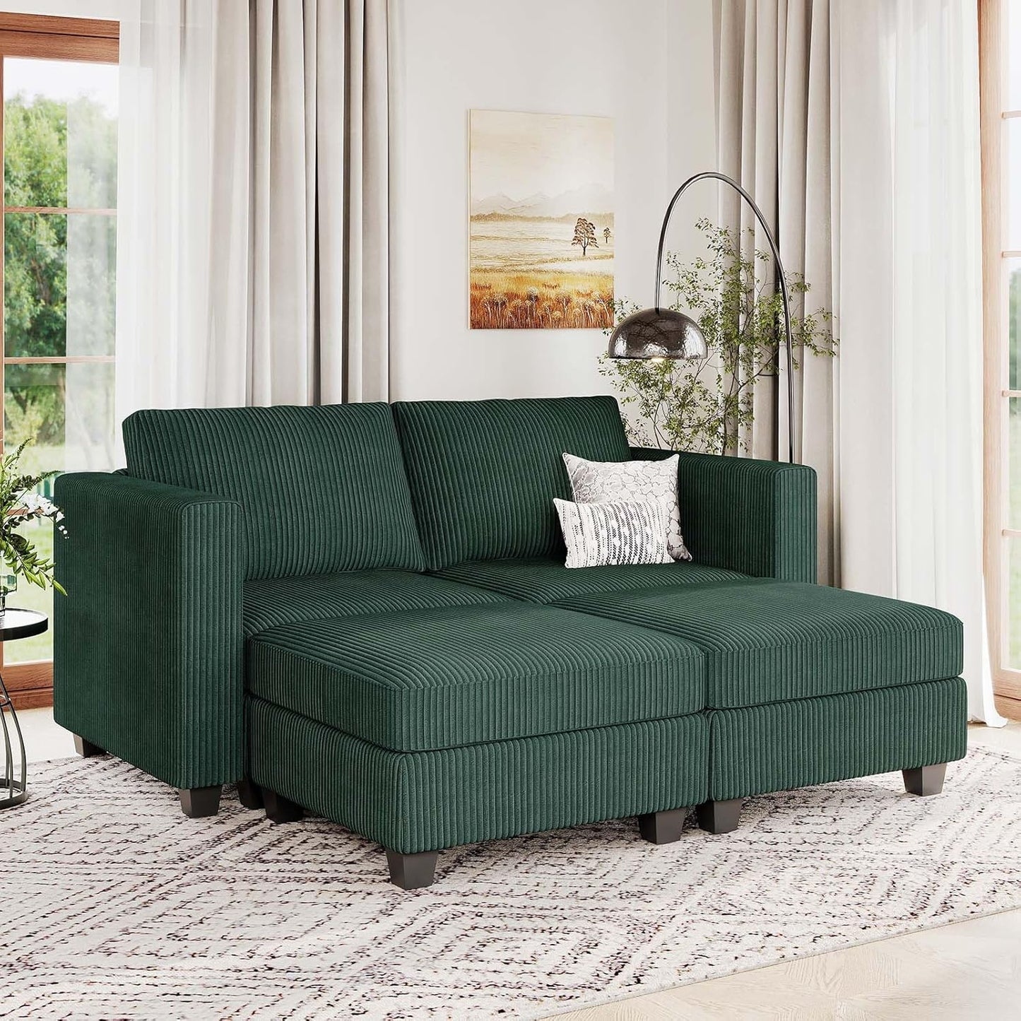 Belffin Corduroy Armchair Modular Arm Chair with Storage Modern Couch for Living Room Green