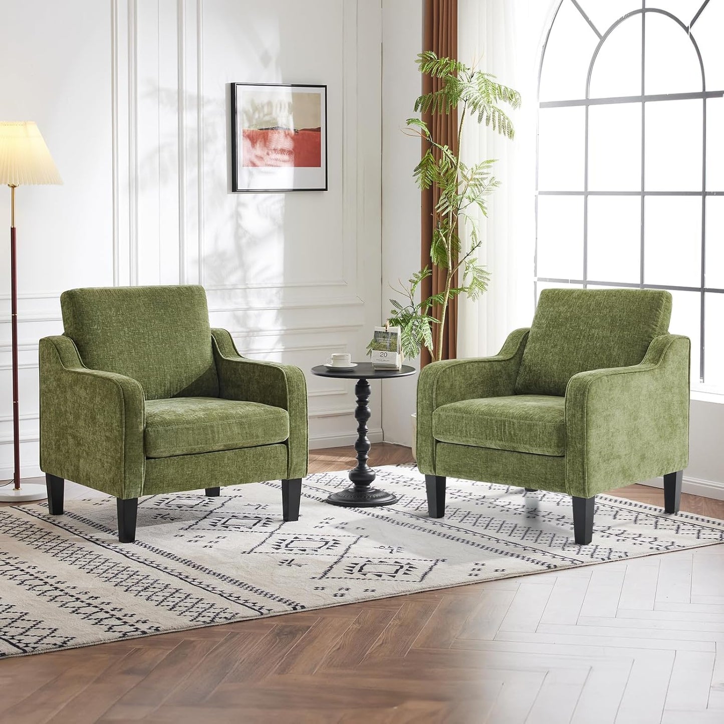 VINGLI Accent Chairs Set of 2 Living Room Chairs Light Brown Reading Chair for Bedroom Scooped Arm Chair Mid Century Modern Accent Chairs Upholstered Comfy Chair for Apartment, Waiting Room