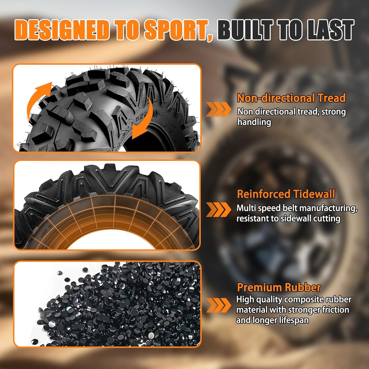 TRIPOWER ATV UTV Tires 25x8-12 & 25x10-12 All Terrain Trail Sand Mud Off-Road Tires, 6 Ply Tubeless Full Set of 4