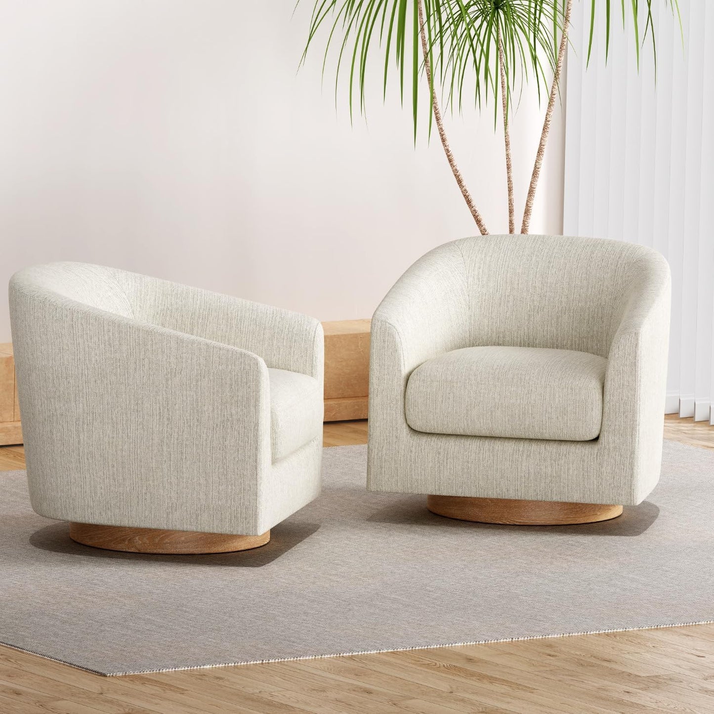 Swivel Accent Chair, Barrel Chair for Living Room, Comfy Single Sofa Chair, Round Swivel Couch Chair, Small Reading Chair for Adults, Ivory White Sherpa Accent Bucket Chairs for Bedroom