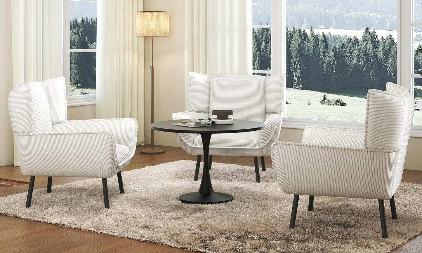 AMERLIFE Accent Chair Set- Wingback Upholstered Living Room Chair, Grey Reading Armchair for Bedroom, Comfy Corduroy Chair Set of 2