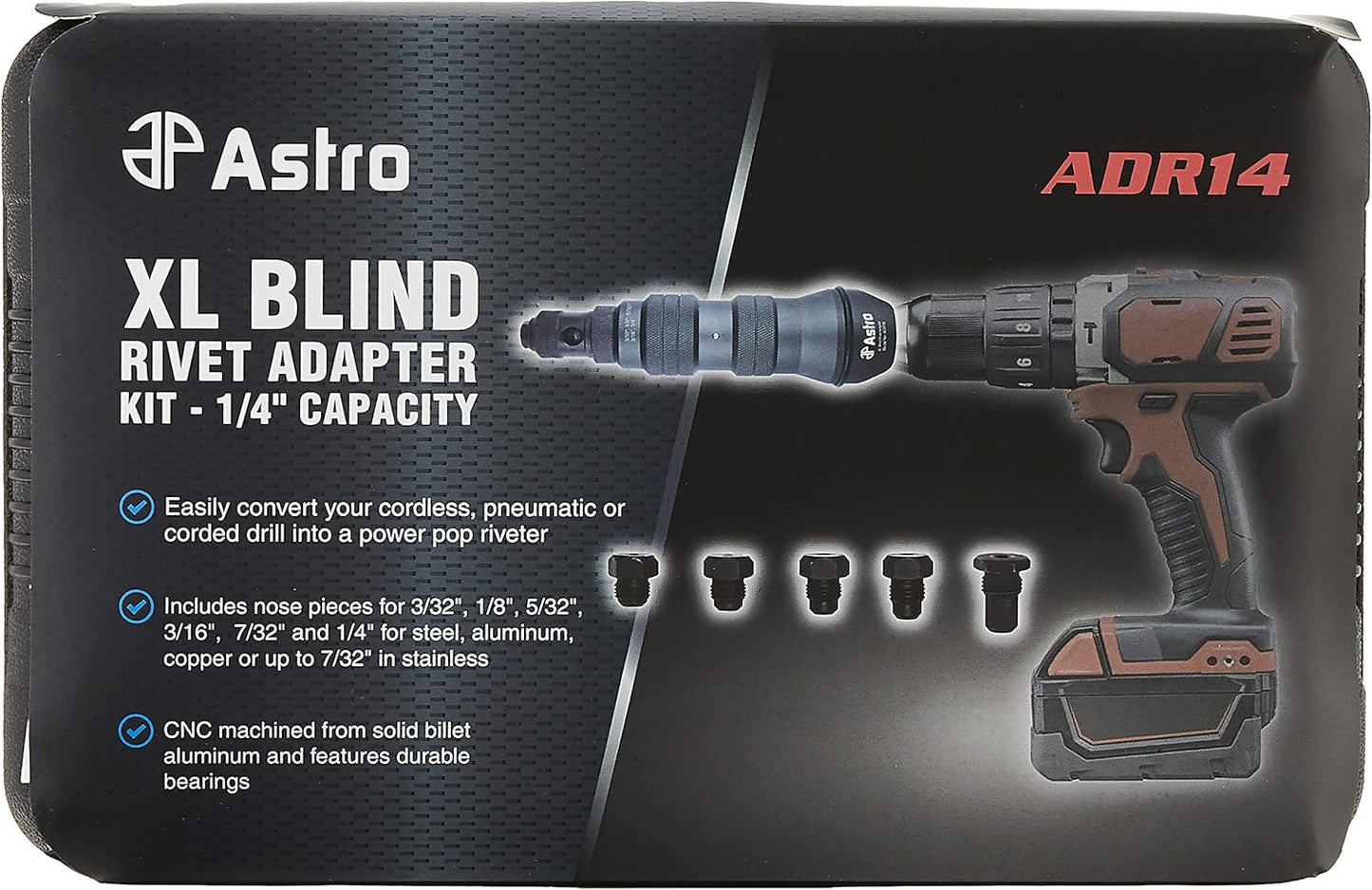 Astro Pneumatic Tool ADR14 XL Blind Rivet Adapter Kit - 1/4" Capacity