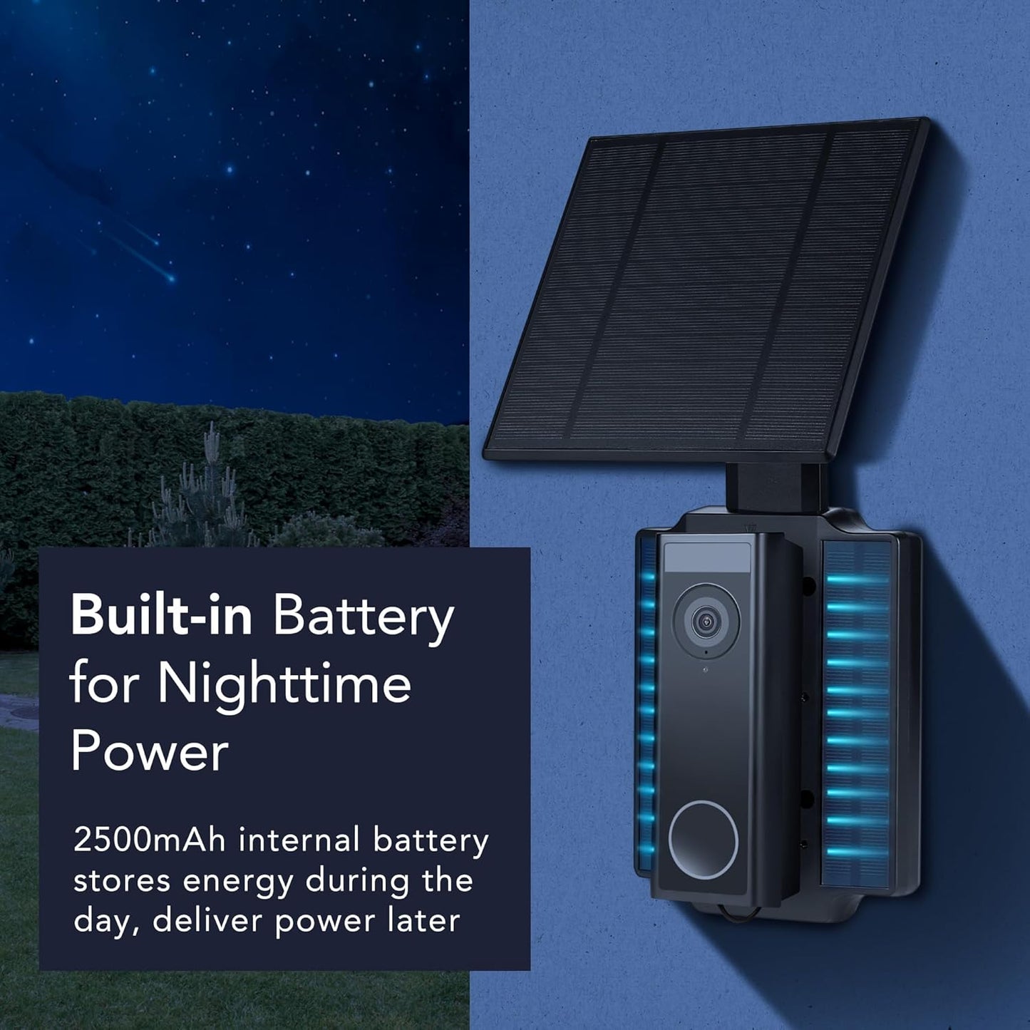 Wasserstein Universal Solar Charger with Built-in Battery Compatible with Arlo Video Battery Doorbell 2K (2nd Gen), WYZE Wireless Duo Cam & eufy E340/C30/C31 Doorbell (2.5W)