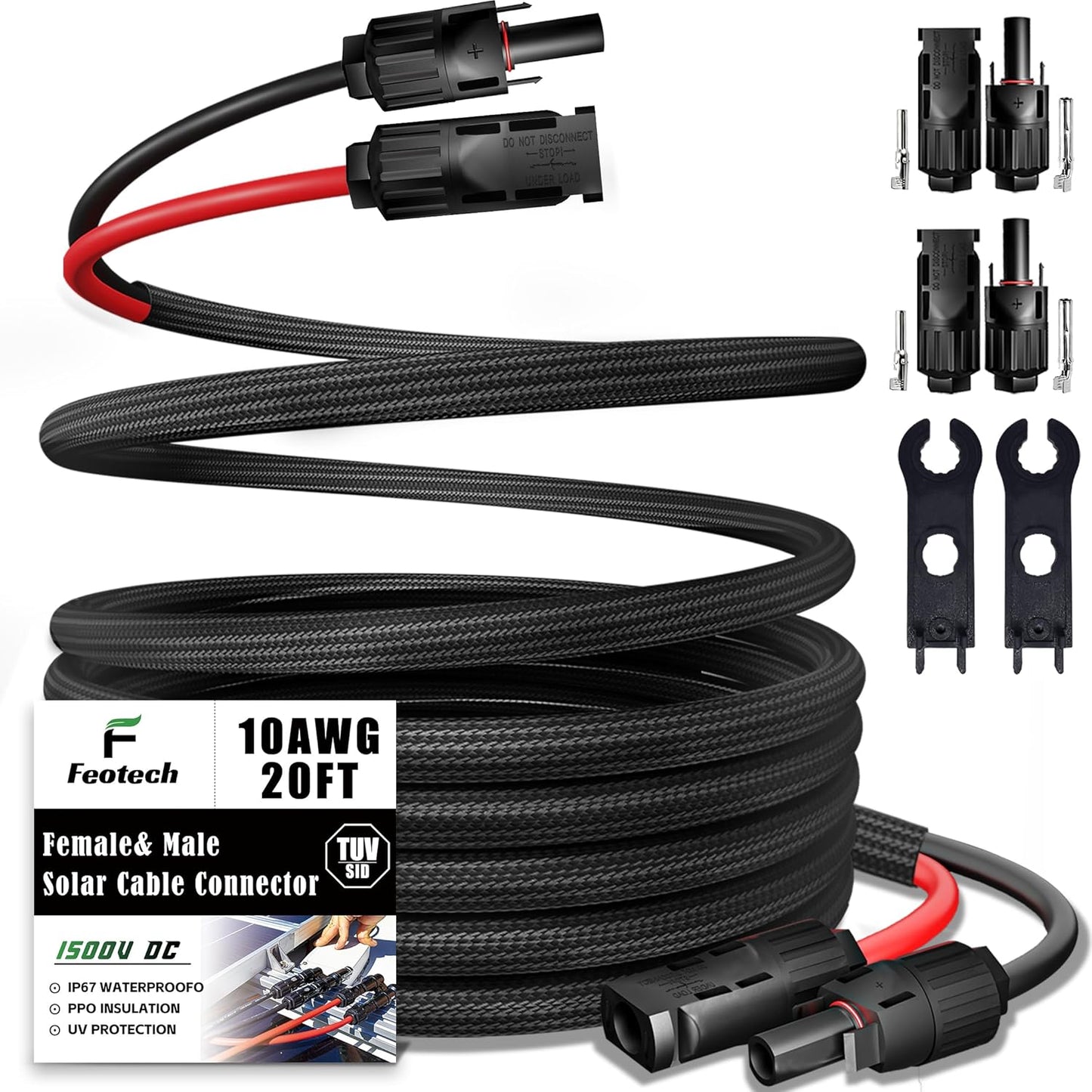 Twin Wire 40 Feet Solar Extension Cable 10AWG with -IP67- Female and Male Connector, Bonus Four Pairs of Free Connector Solar Panel Adapter kit Tools (6 Pairs connectors)
