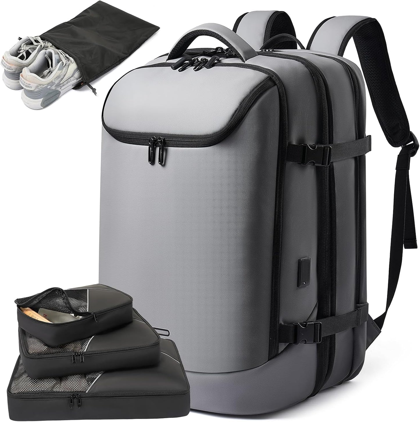 Travel Carry on Backpack 50L Expandable Flight Approved Backpacks 17.3 inch Laptop and USB Charging Port bags Water Resistant Business Back Pack for Women & Men