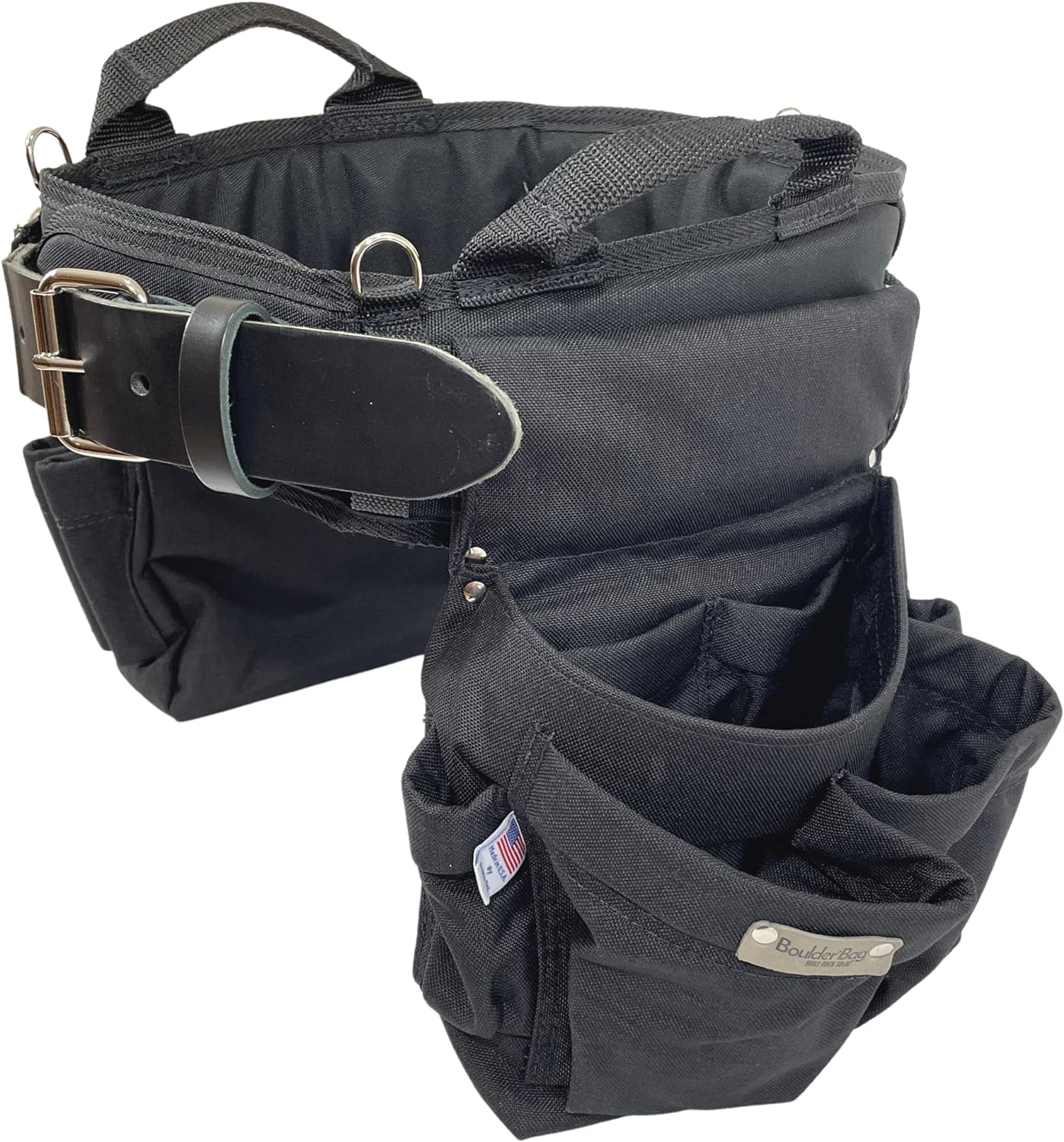 BOULDER BAG Professional Electrician's MAX Combo with Comfort Back Support Tool Belt, Leather Belt Buckle, Heavy Duty Work Belt, Black, (Large 33-36 Inch Waist), Made in USA