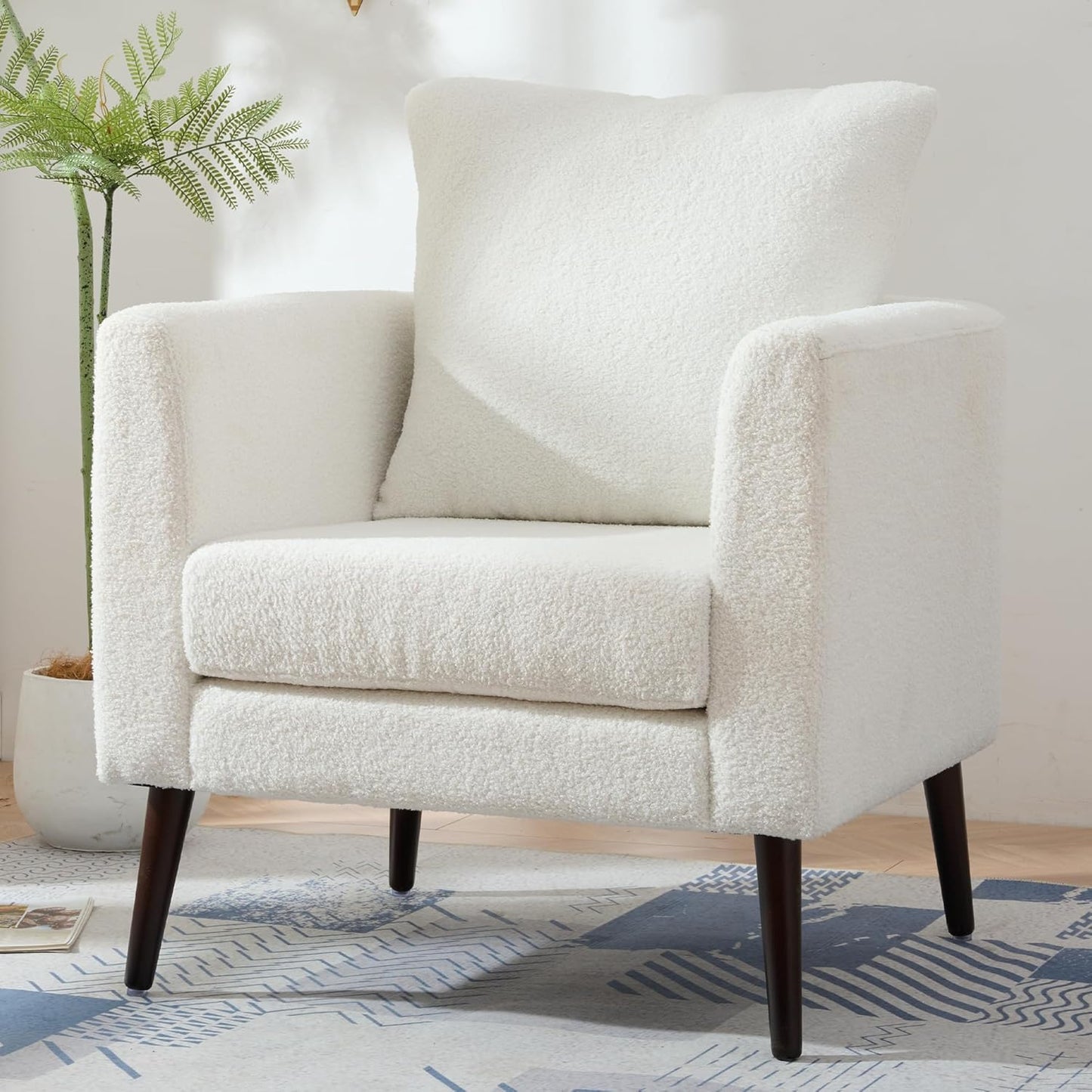 Accent Chair Set of 2, Upholstered Armchair with Pillow, Fabric Single Sofa Chair with Lounge Seat and Wood Legs Accent Chair for Living Room Small Spaces (Grey, Set of 2)