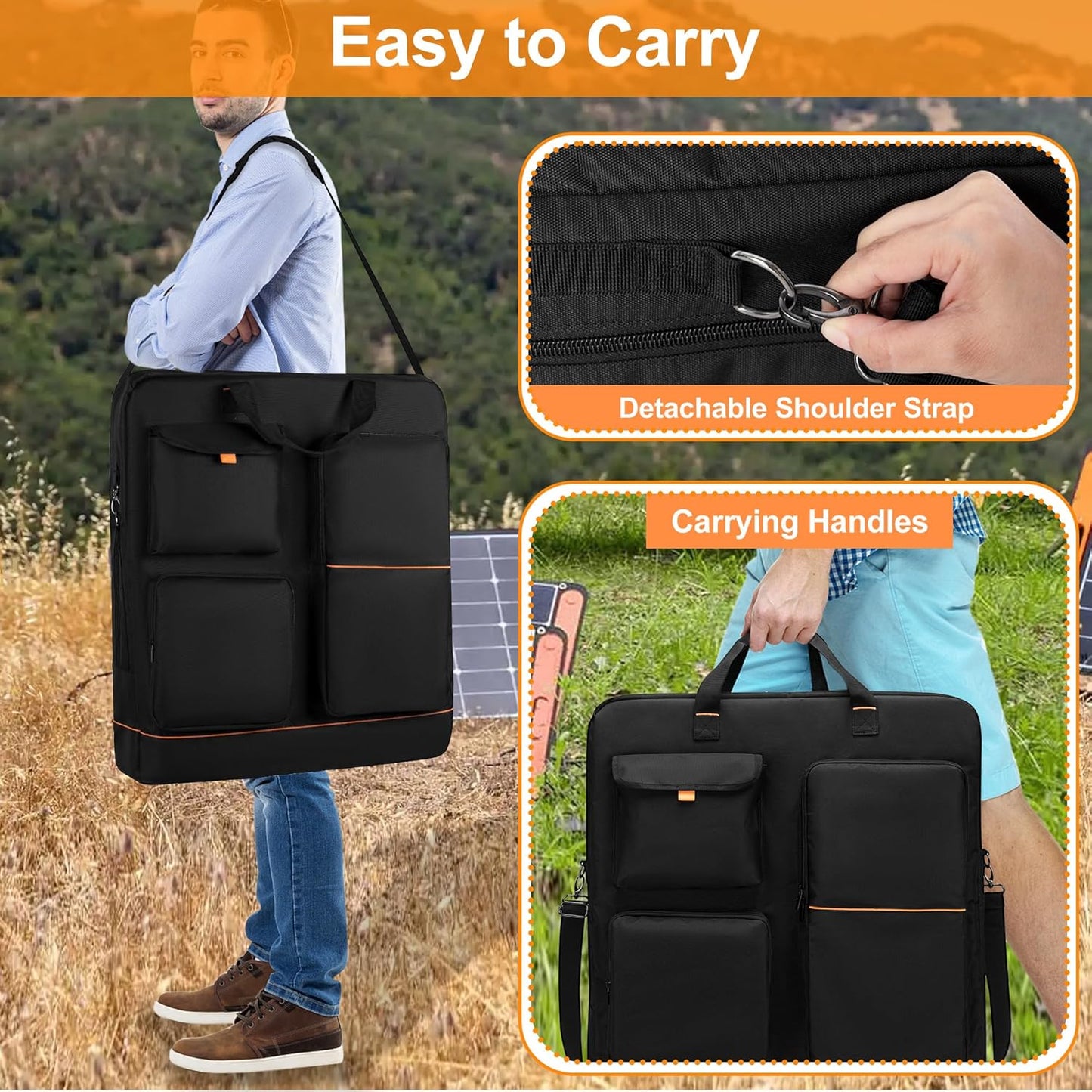 Solar Panel Storage Bag with Bright Lining, Travel Carrying Case Compatible with Jackery SolarSaga 100W, Padded Carrier with Multi Pockets & Shoulder Strap