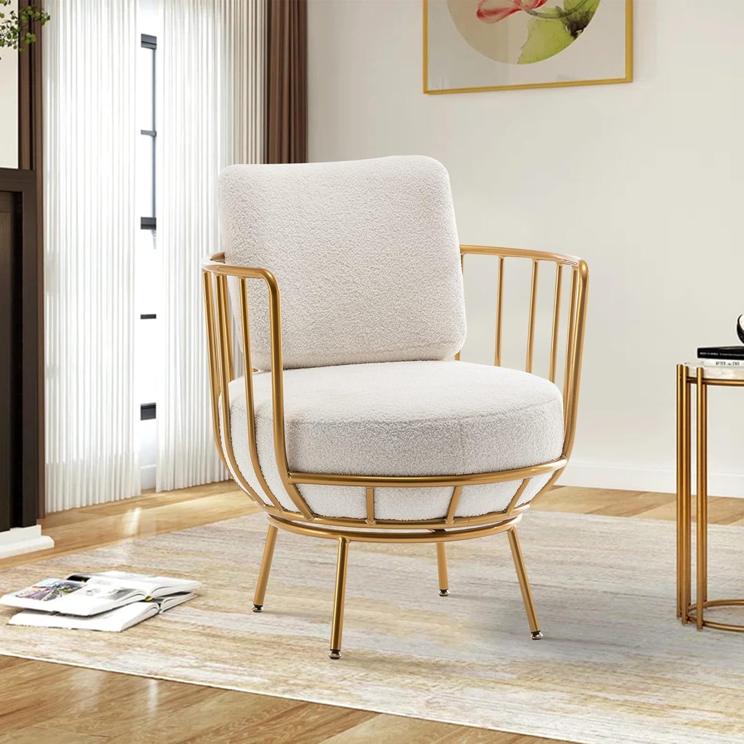 annjoe Accent Chair Swivel Barrel Chair Round Armchair with Metal Frame Legs for Living Room Bedroom Set of 2