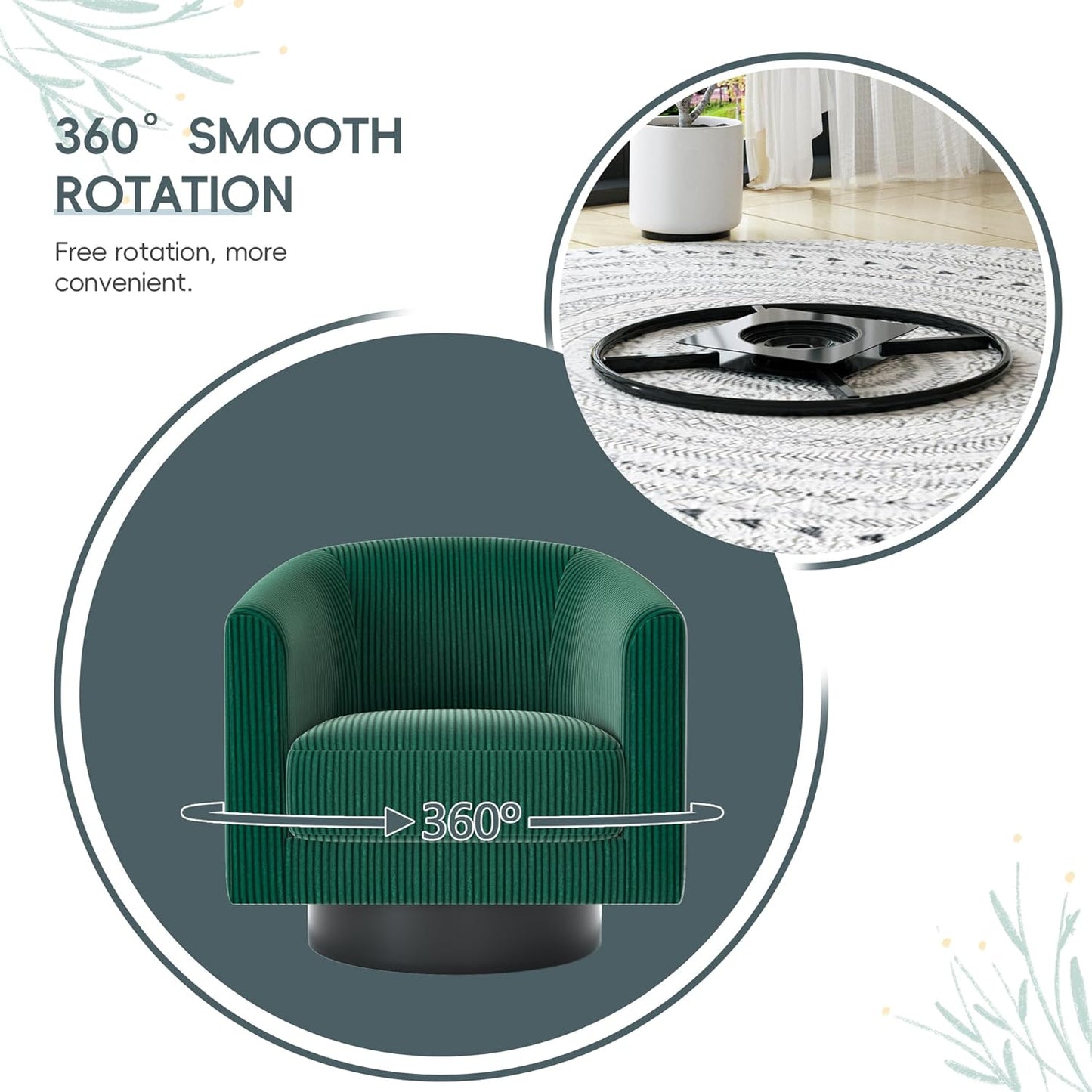 Swivel Accent Chairs Set of 2, 360° Bucket Chair, Modern Upholstered Barrel Armchair, Comfy Corduroy Single Sofa for Living Room Bedroom. Forest Green