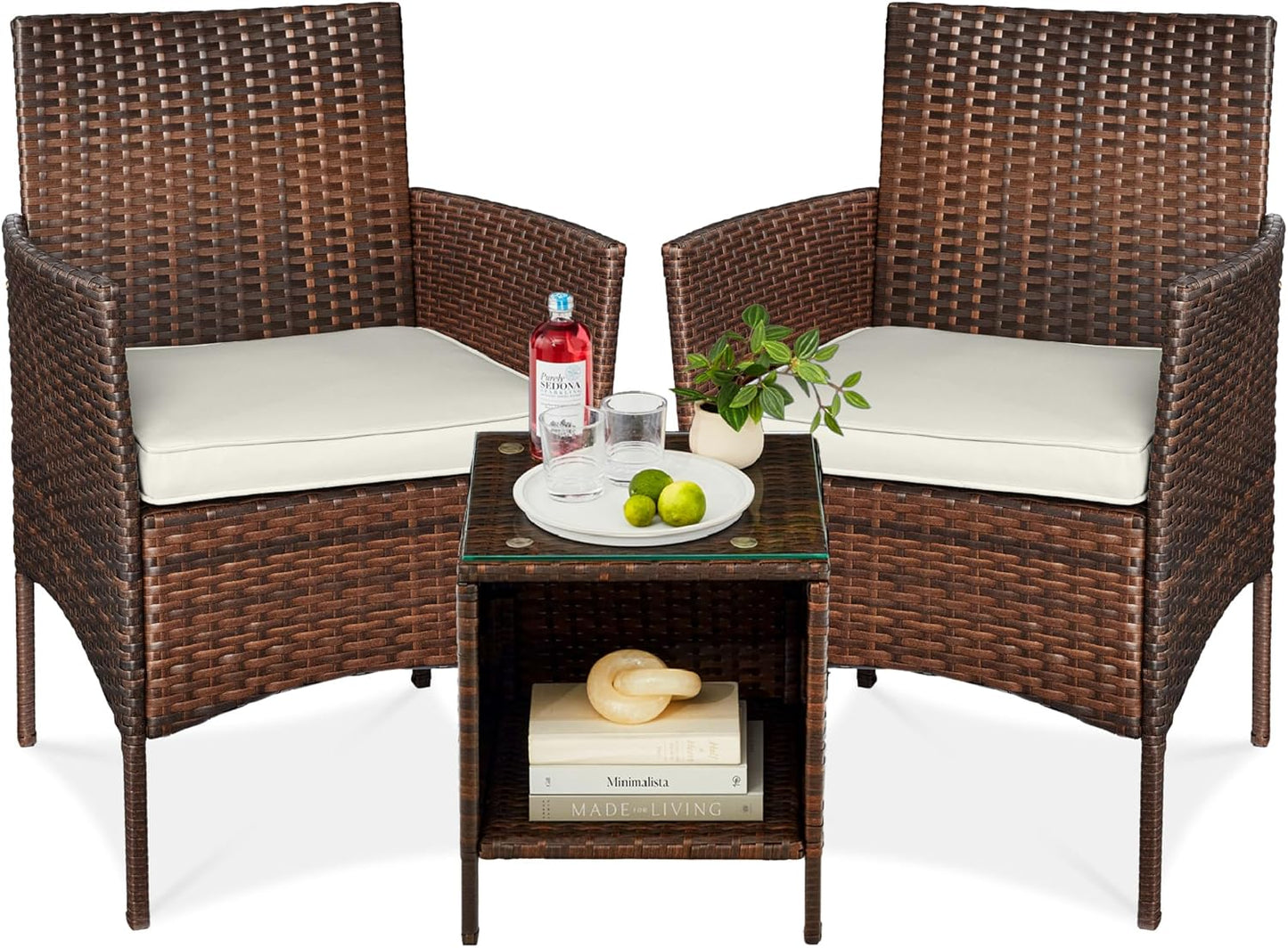 Best Choice Products 3-Piece Outdoor Wicker Conversation Bistro Set, Space Saving Patio Furniture for Garden w/Side Table - Gray/Navy
