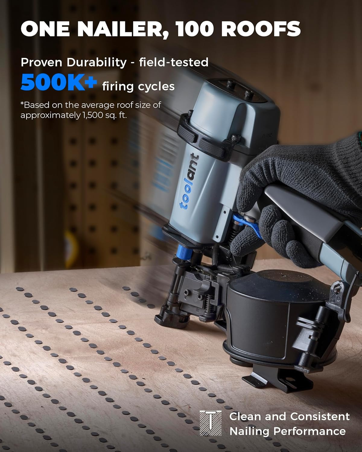 toolant Roofing Nailer, Pneumatic Roofing Nail Gun for 3/4" to 1-3/4" Nails, 120 Coil Capacity, 70-120 PSI, 15 Degree, Heavy Duty Roofing Tool for Asphalt Roofing Shingles, Fencing, and Wood Siding