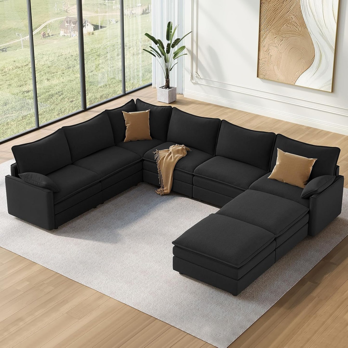 Vesgantti 108" Modular Sectional Sofa, Comfy Cloud Couch with Movable Ottoman Deep Seat Chenille L Shaped Modular Sofa, Sectional Couches for Living Room, Bedroom and Apartment, Beige