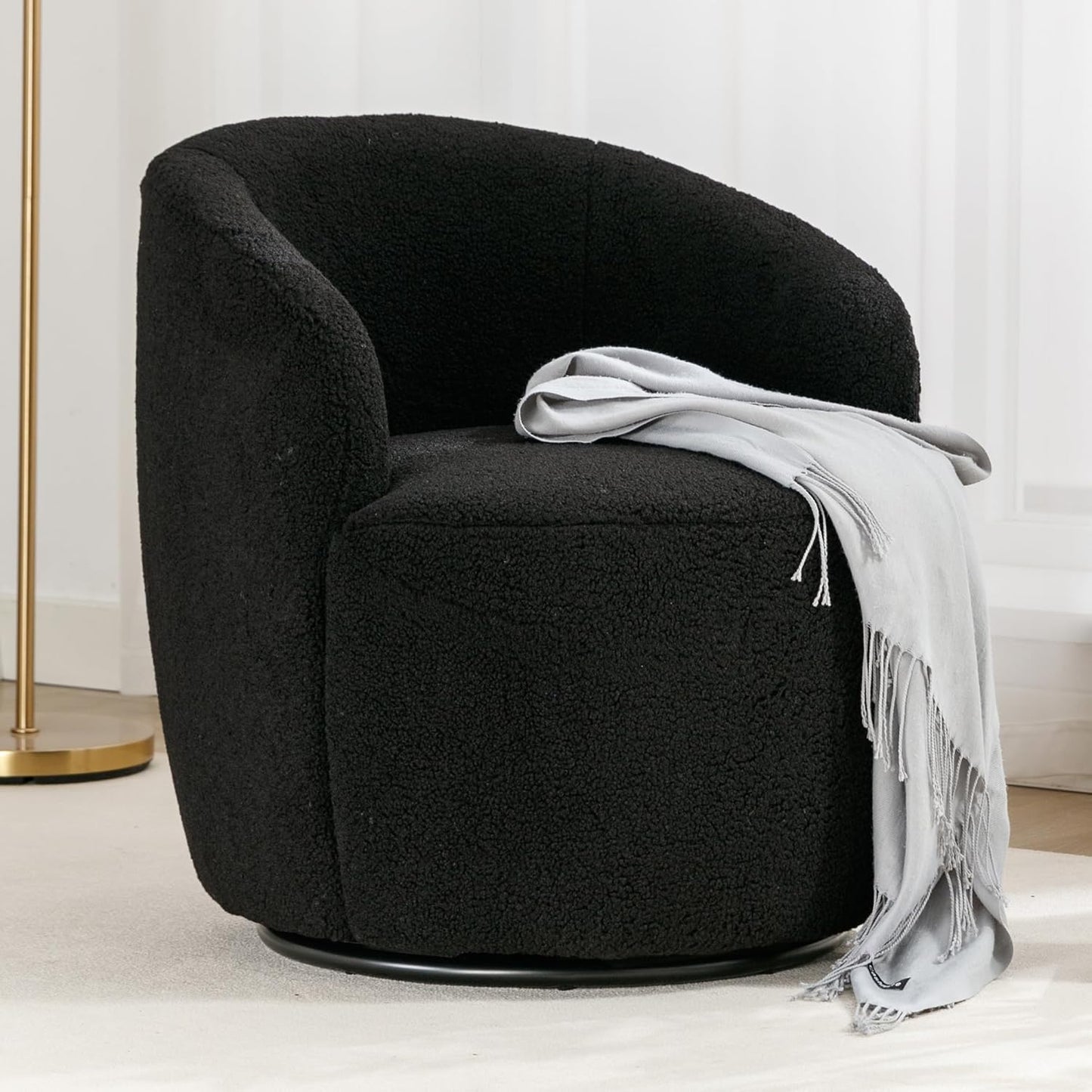 Ball & Cast Modern Swivel Accent Chair,Velvet Upholstered Armchair,Small Single Sofa with Semi-Circular Backrest for Living Room Bedroom Home Office,White
