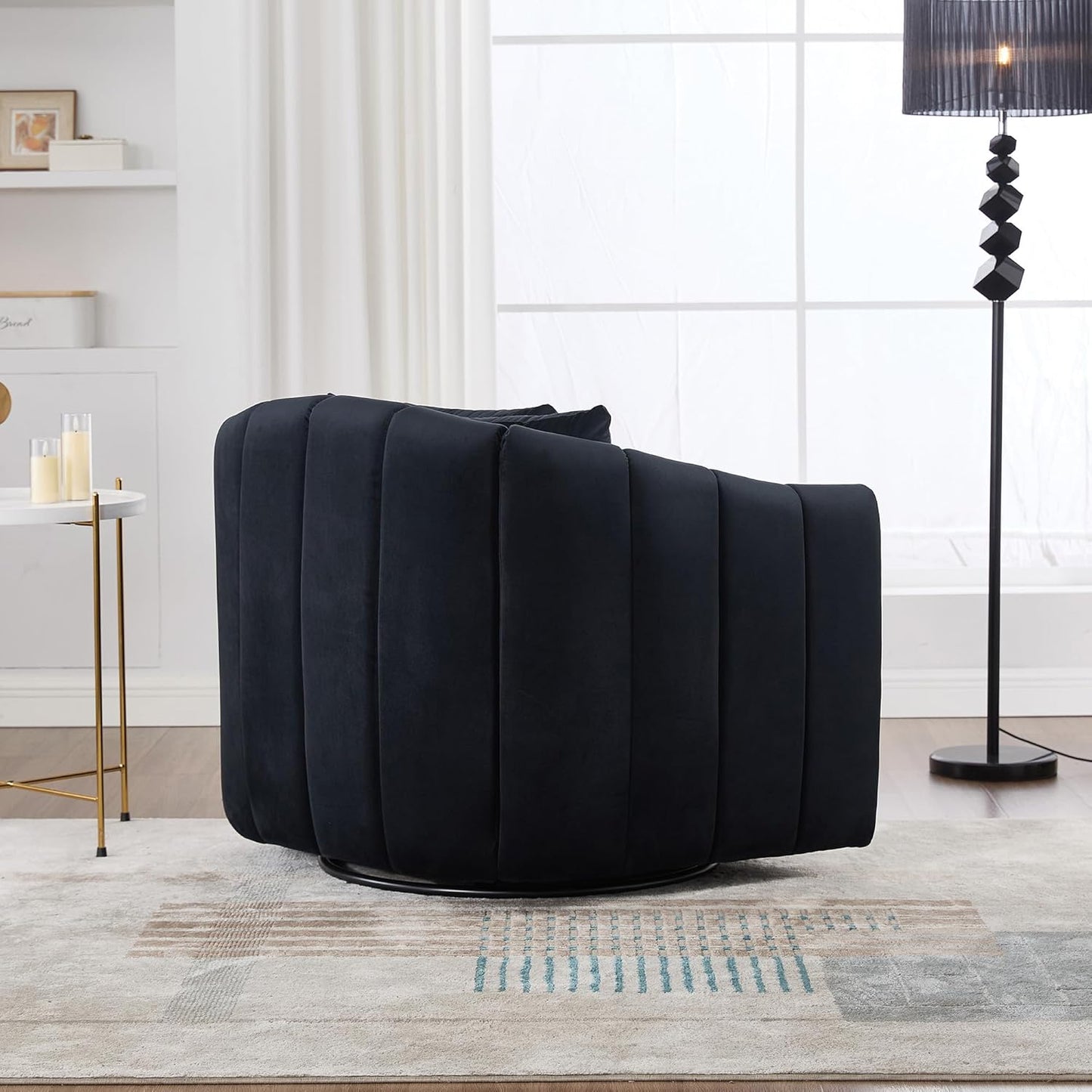 40" W Upholstered Oversized 360° Swivel Accent Barrel Chair and Half Cozy Sofa with Removable Pillows, Velvet Club Armchair for Living Room Bedroom Office Lounge, Black