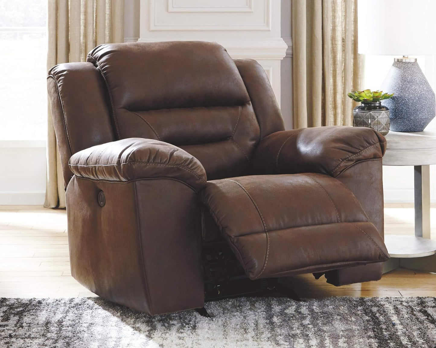 Signature Design by Ashley Stoneland Faux Leather Power Rocker Recliner, Dark Brown