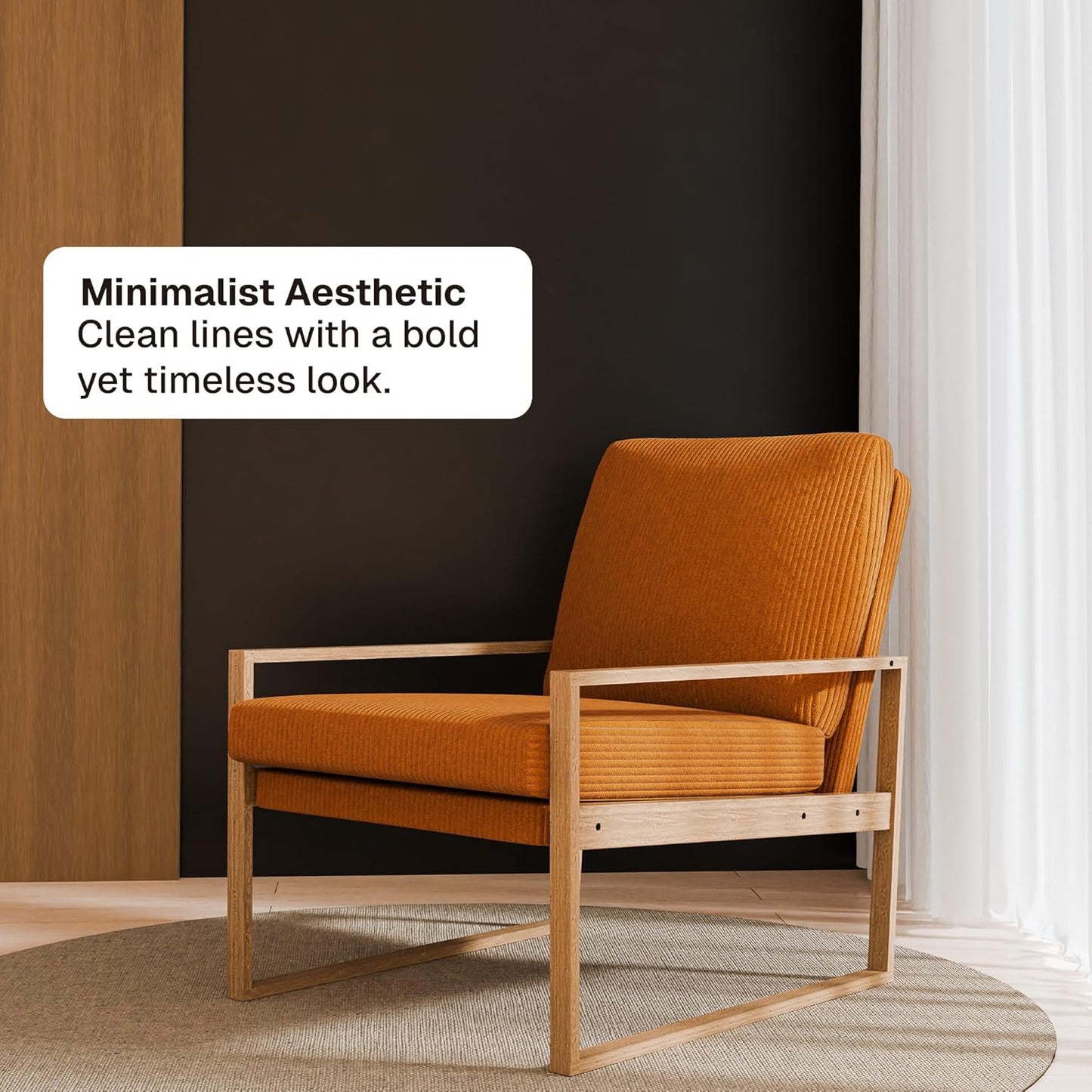BELLEZE Set of 2 Modern Mustard Yellow Accent Chair, Mid-Century Corduroy Upholstered Lounge Chair, Wooden Frame Armchair for Living Room, Bedroom, or Office, Comfortable Padded Cushion
