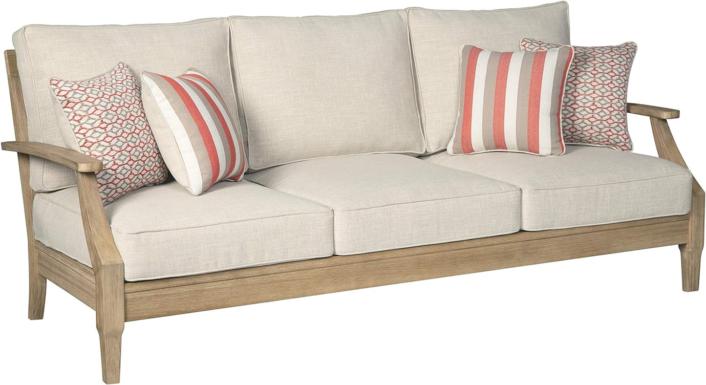 Signature Design by Ashley Carter Hall Outdoor Eucalyptus Patio Sofa with Cushion, Beige