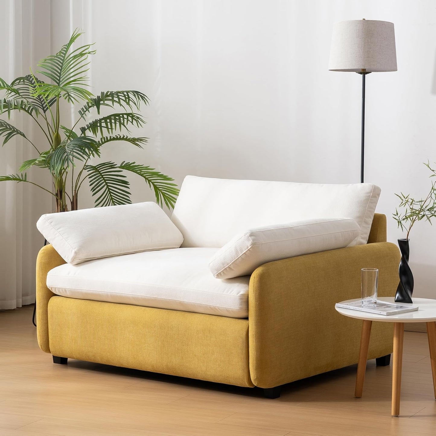50*43" Oversized Chenille Single Sofa Chair, Wide and Deep Seat Accent Chair, Modern Upholstered Comfy Armchair, Color Blocking Couch Lounge with Pillows for Living Room,Apartment,Bedroom, Blue+Cream