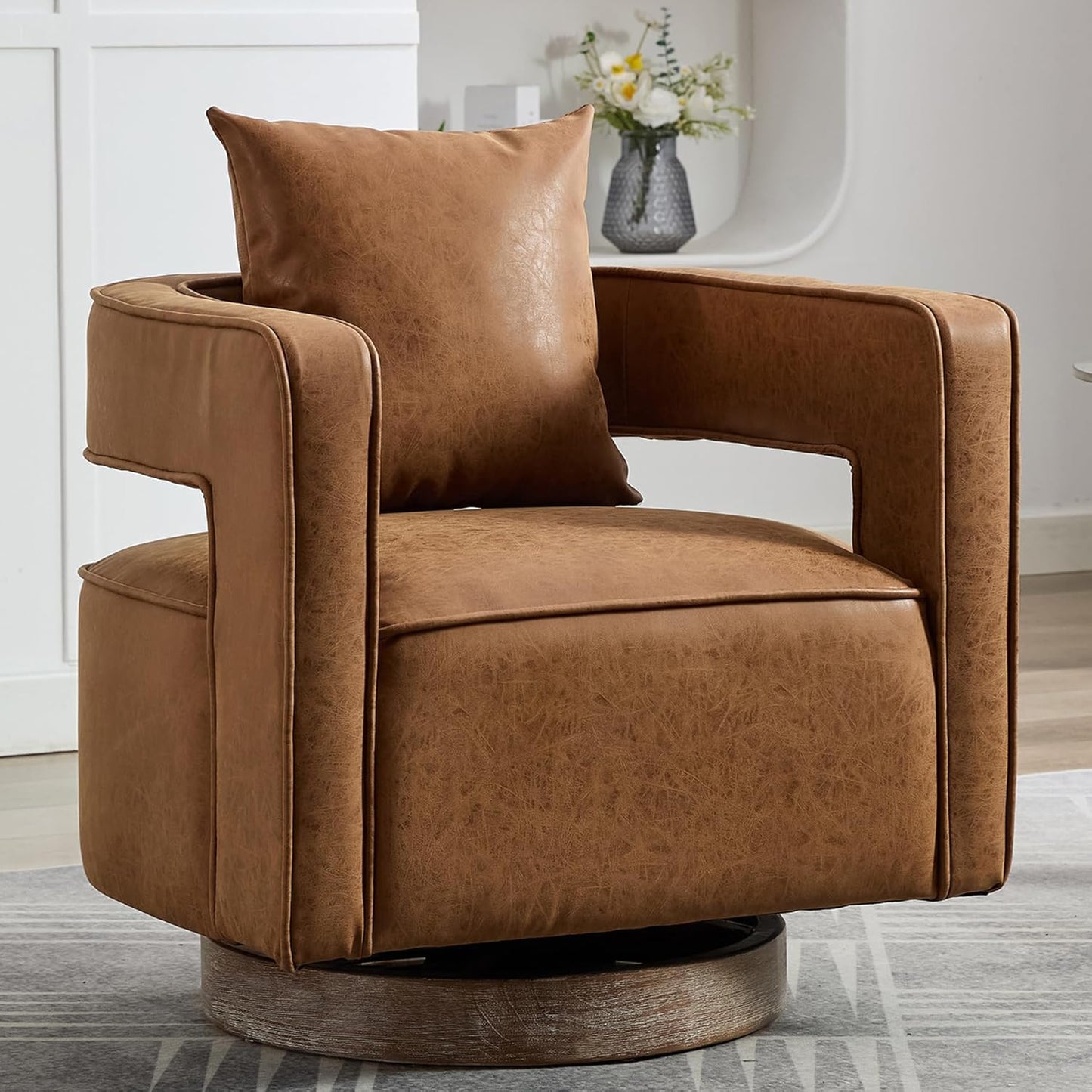 Swivel Accent Chair Set of 2, Modern Swivel Barrel Chair for Living Room, 360 Degree Comfy Square Accent Chair with Open Back, Upholstered Armchair for Bedroom,Reading, Linen Blend, Pale Green